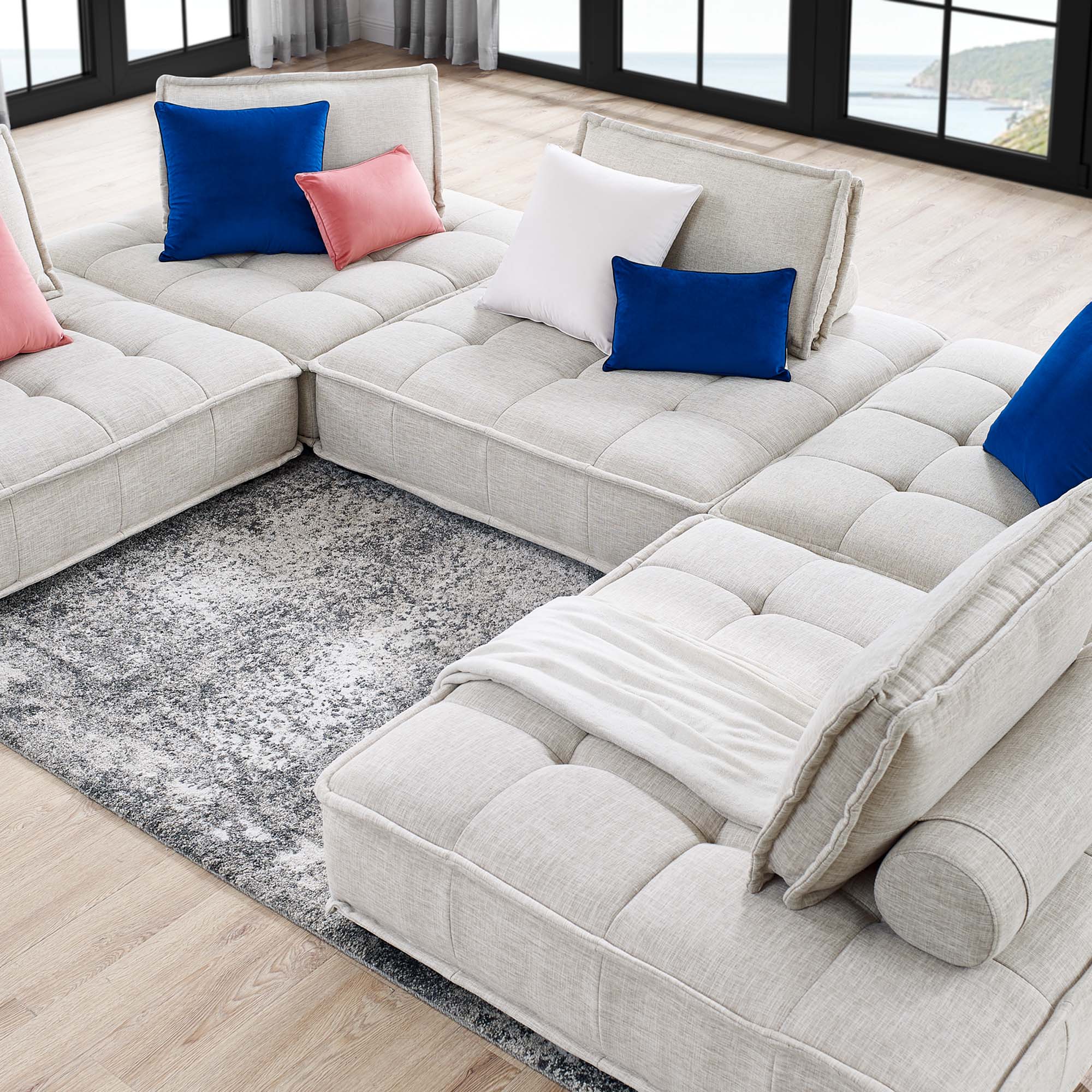 Saunter 5-Piece Tufted Fabric Fabric Sectional Sofa - Image 3