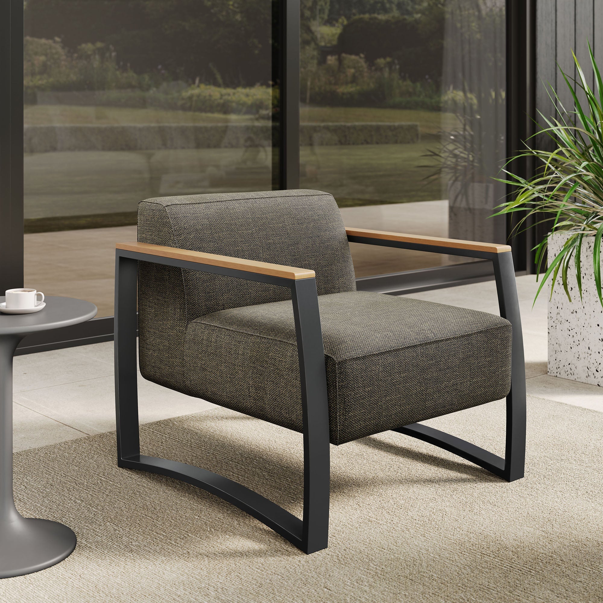 Sauve Outdoor Patio Aluminum and Fabric Armchair - Image 11