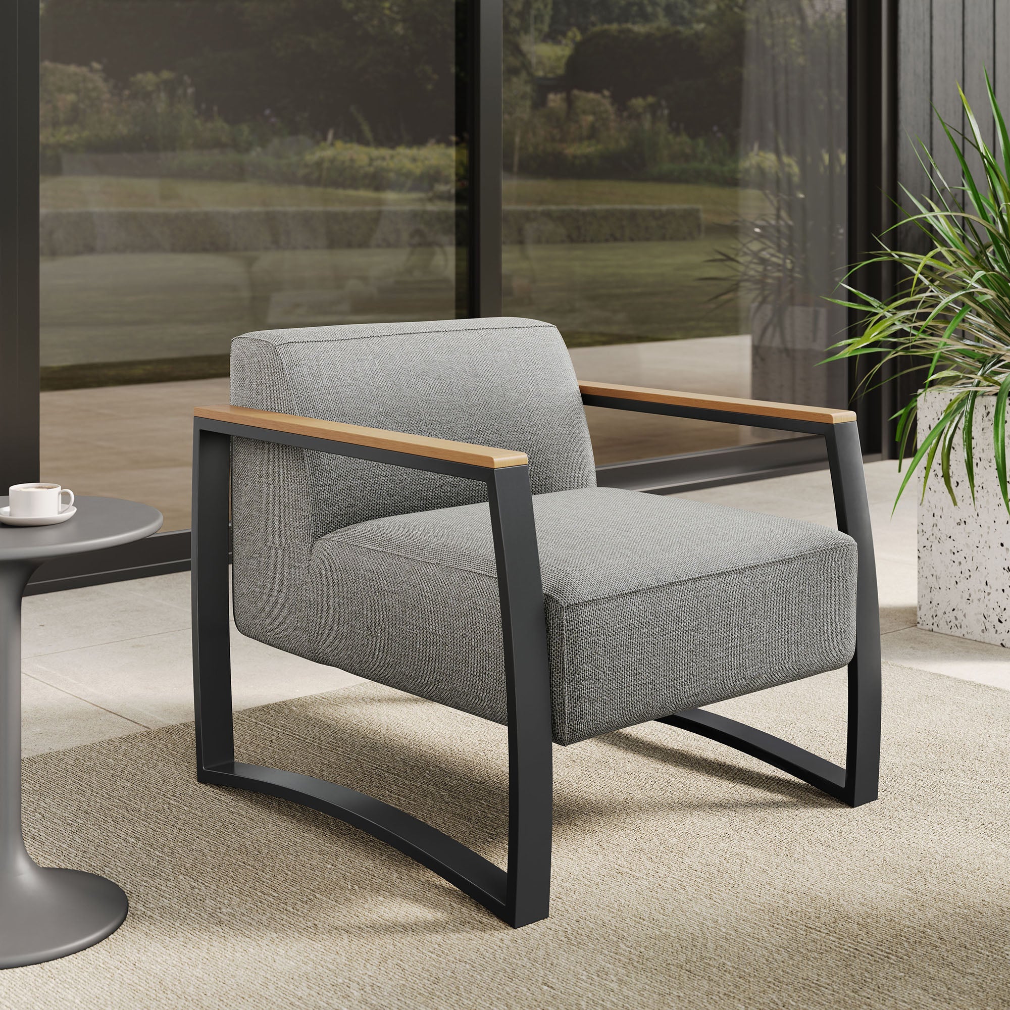 Sauve Outdoor Patio Aluminum and Fabric Armchair - Image 2
