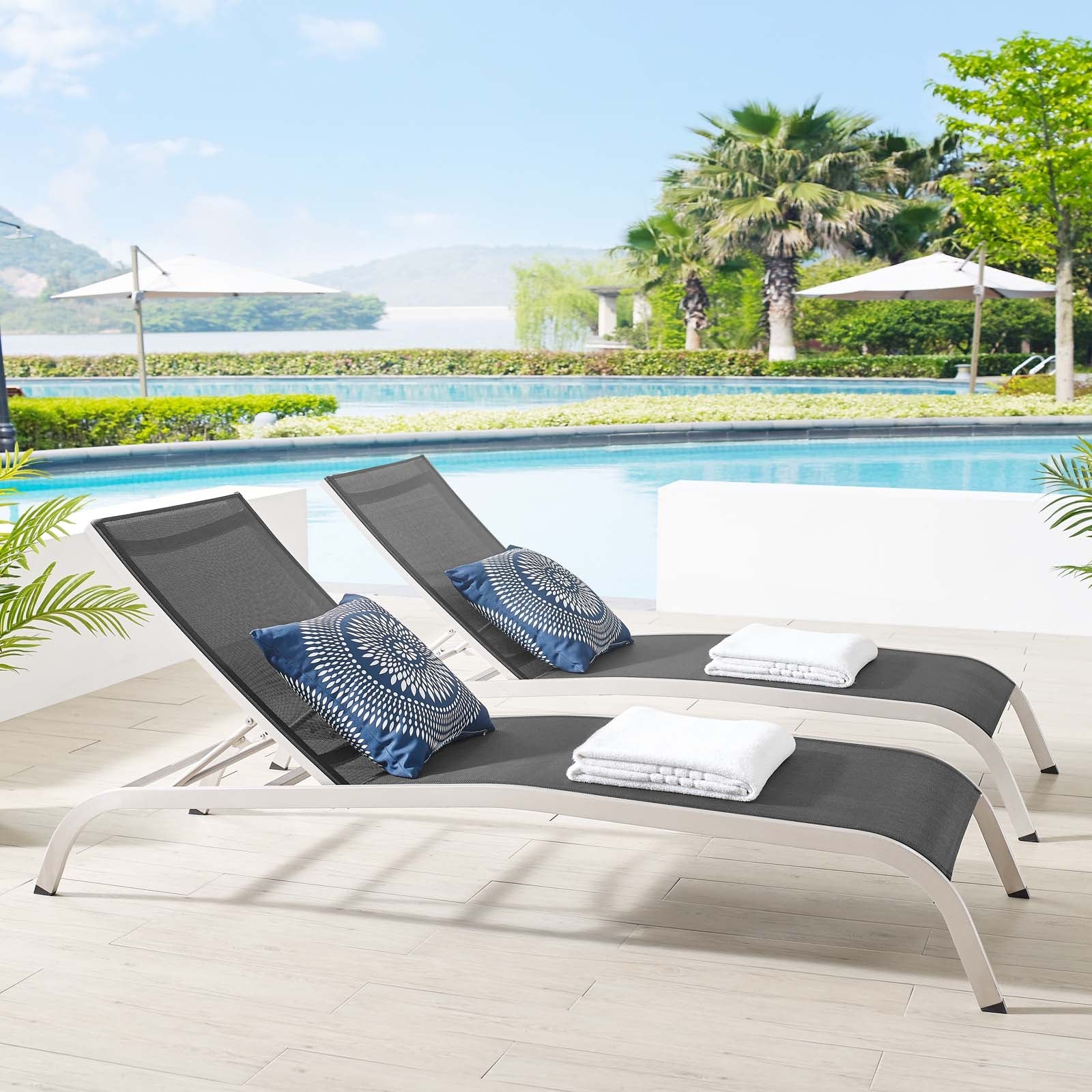 Savannah Outdoor Patio Mesh Chaise Lounge Set of 2 - Image 2