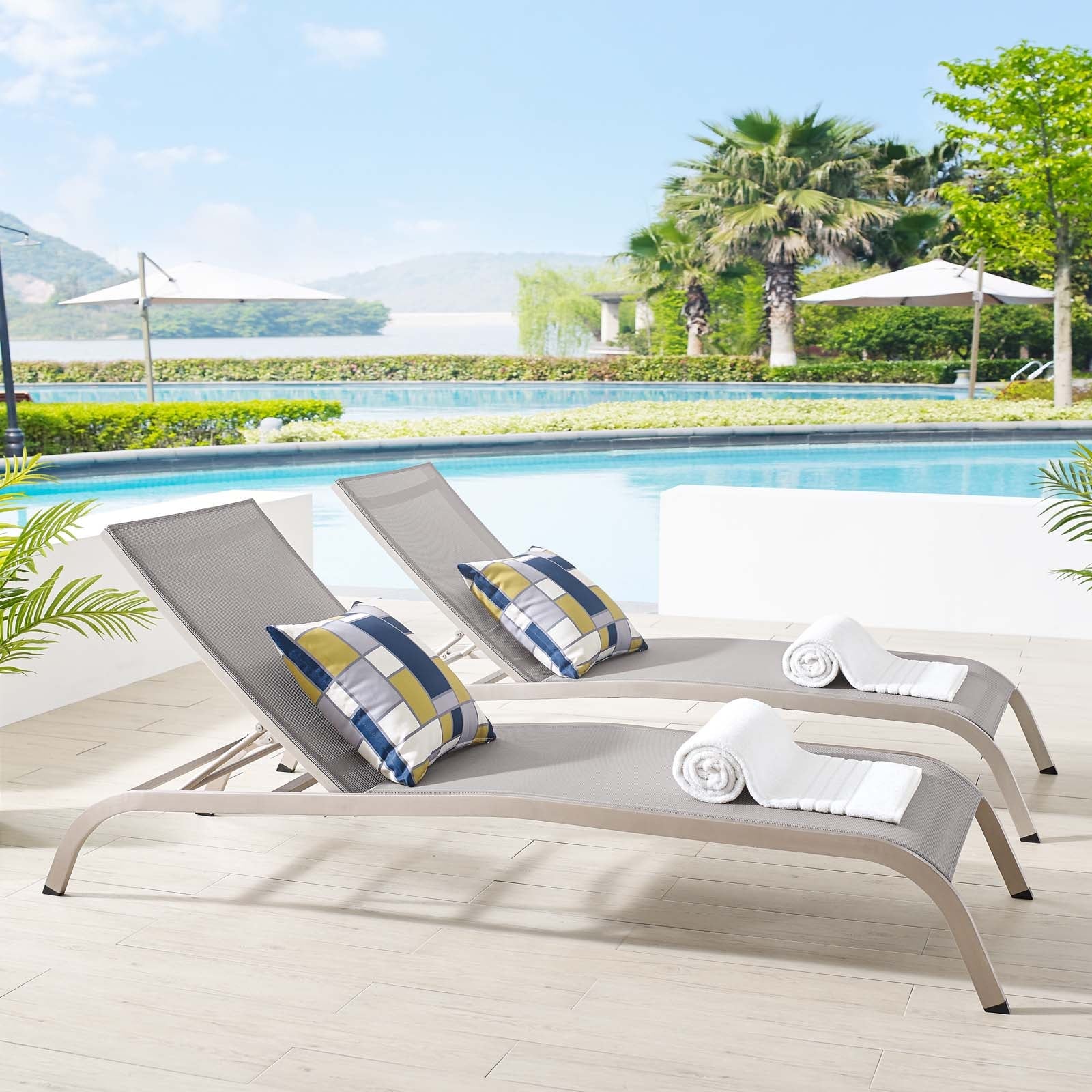 Savannah Outdoor Patio Mesh Chaise Lounge Set of 2 - Image 7