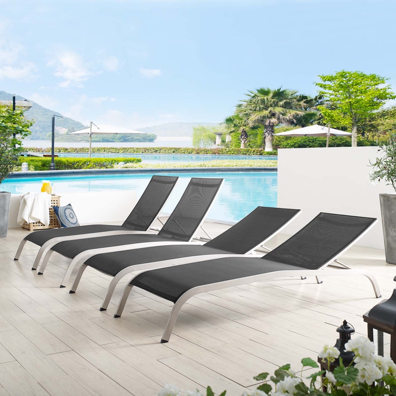 Savannah Outdoor Patio Mesh Chaise Lounge Set of 4 - Image 2