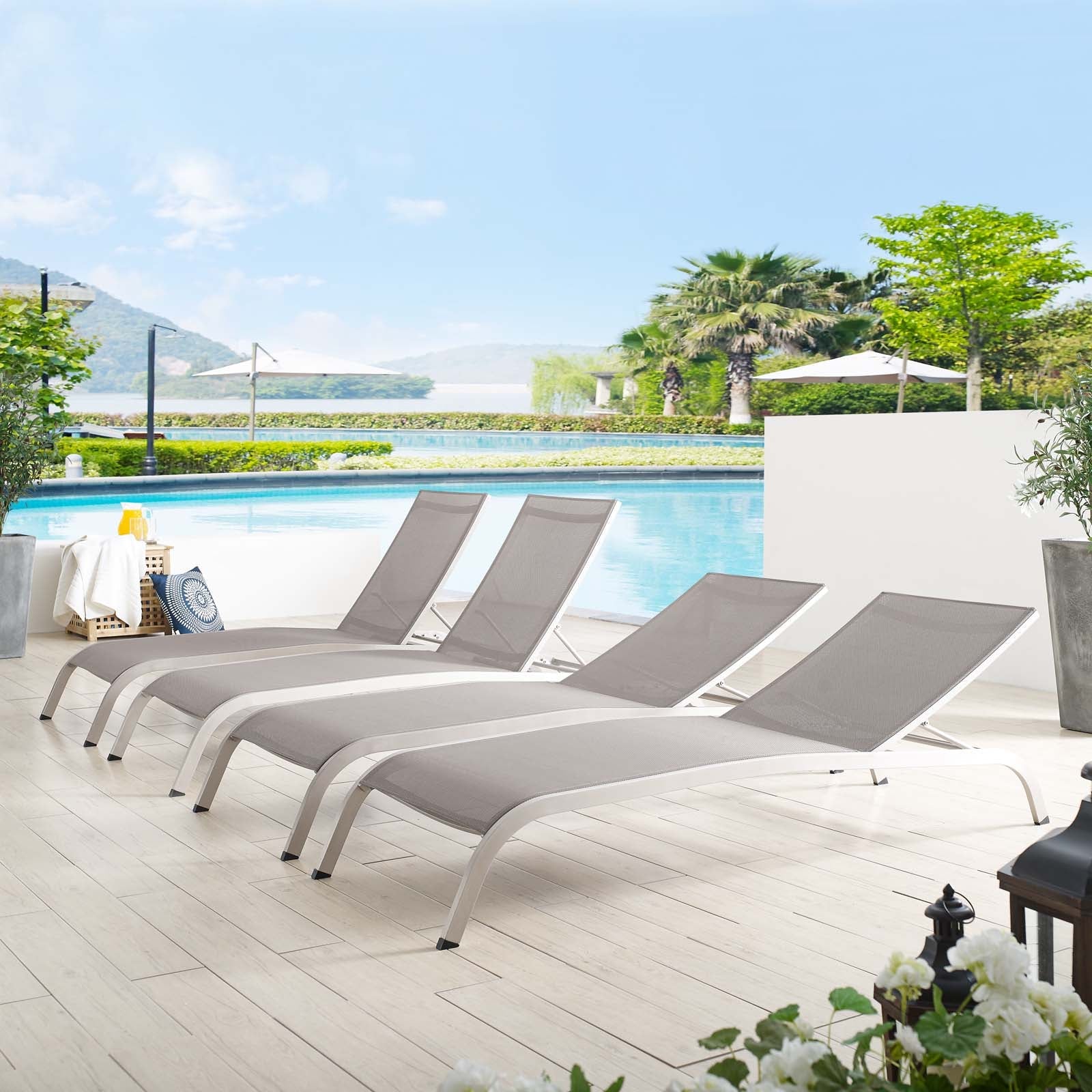 Savannah Outdoor Patio Mesh Chaise Lounge Set of 4 - Image 8