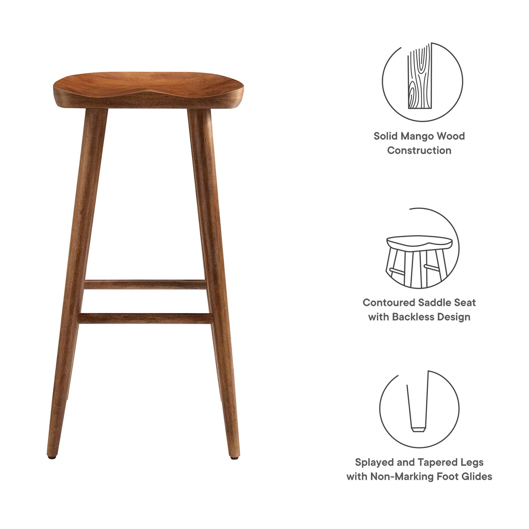Saville Backless Wood Bar Stools Set of 2 - Image 10