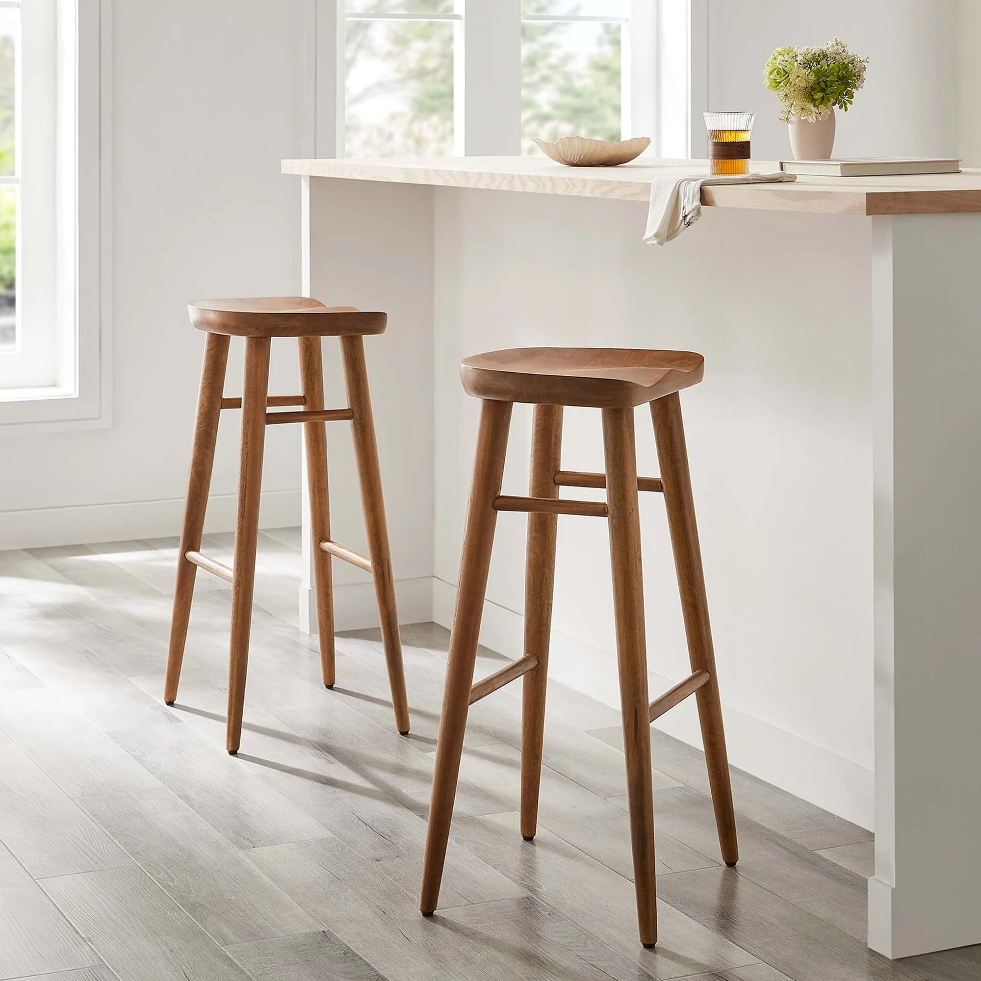 Saville Backless Wood Bar Stools Set of 2 - Image 2