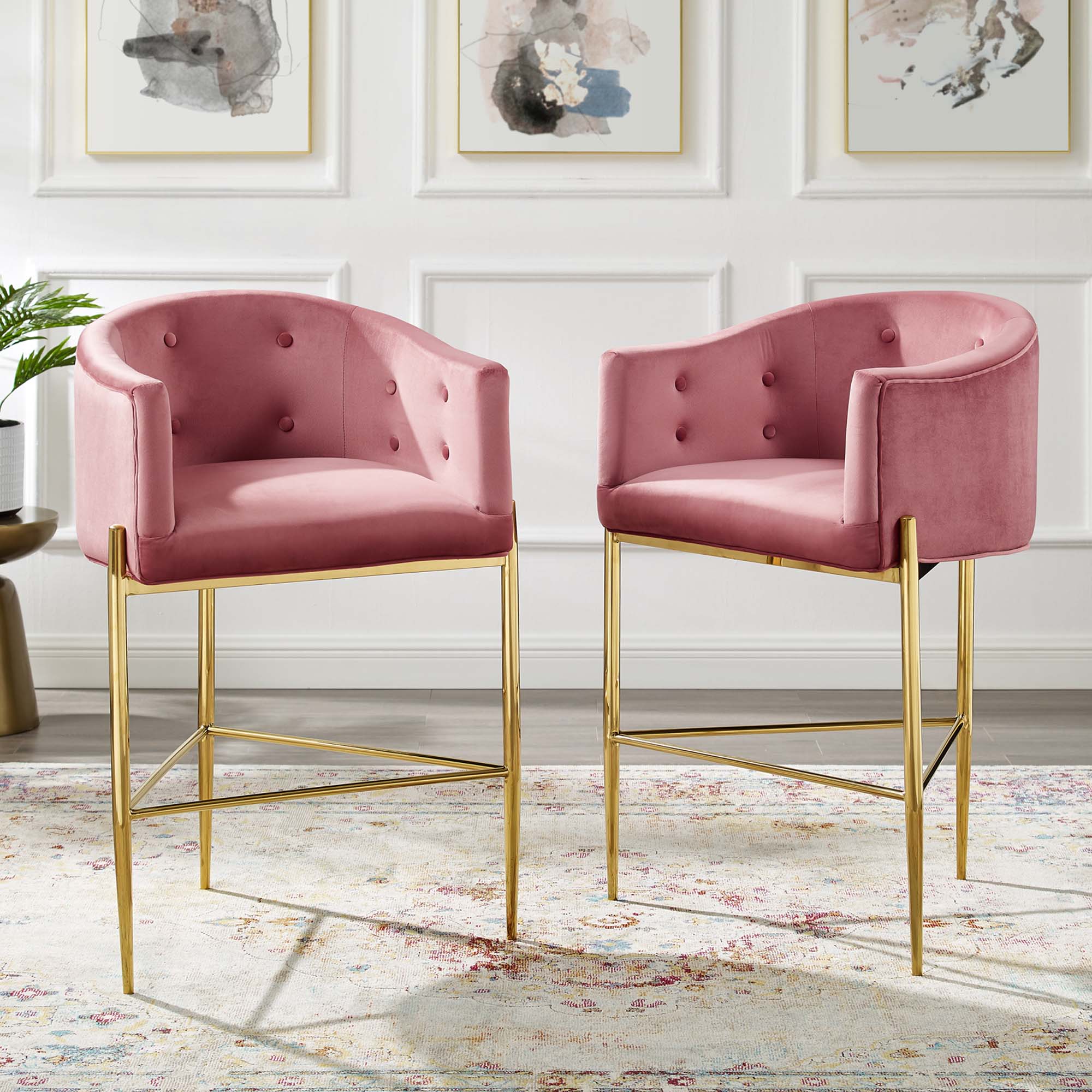 Savour Tufted Performance Velvet Bar Stool Set of 2 - Image 9