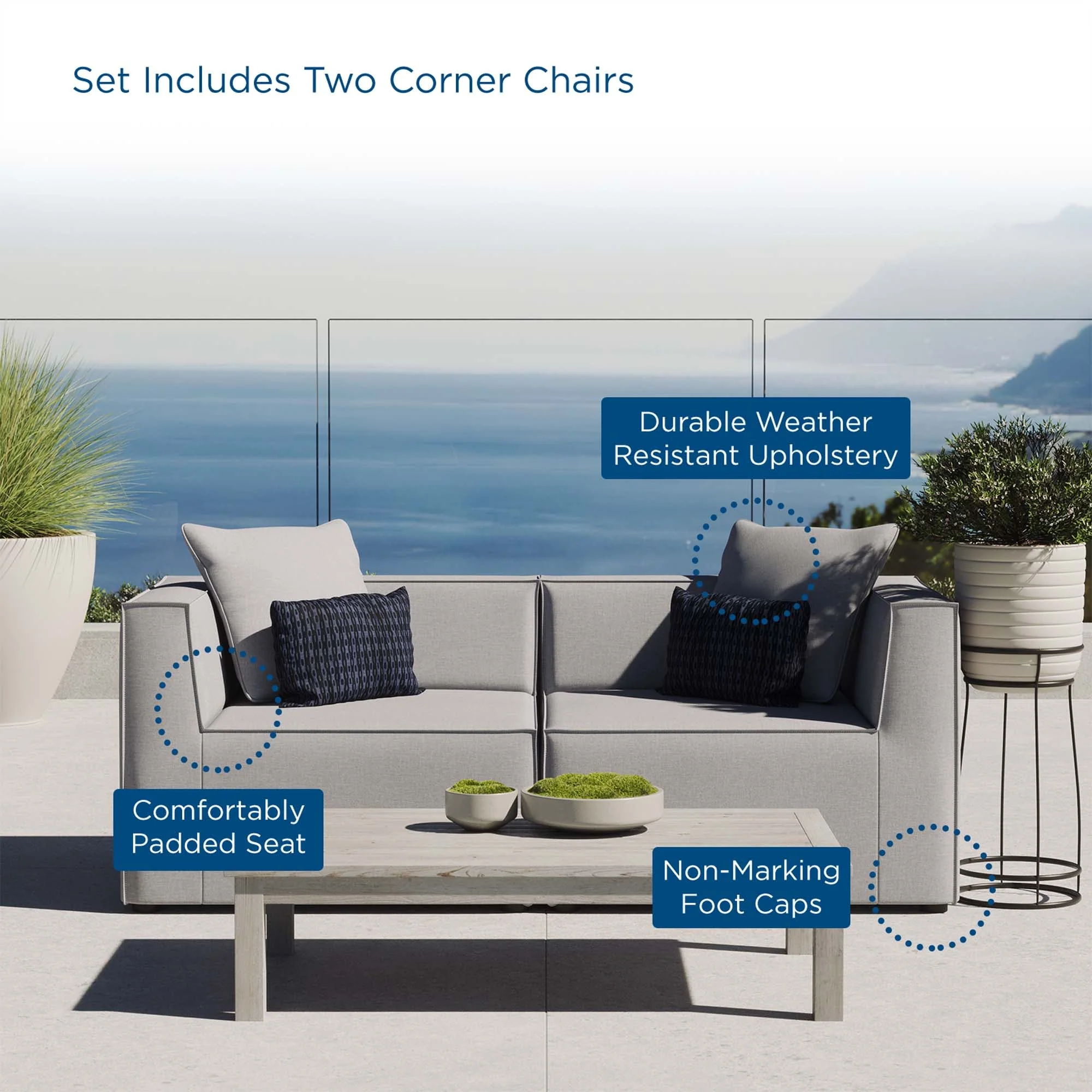 Saybrook 2-Piece Outdoor Patio Upholstered Sectional Sofa Loveseat - Image 8