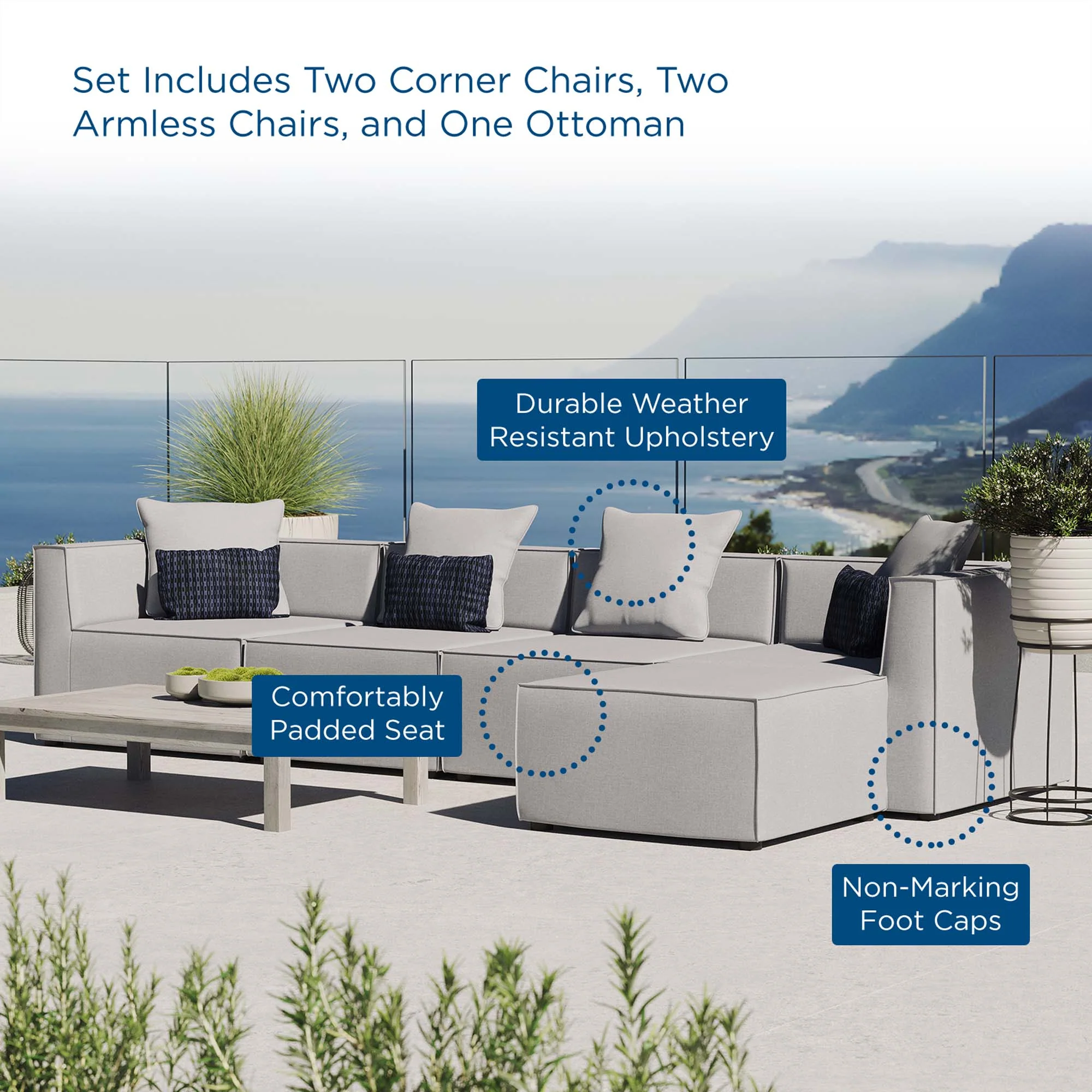Saybrook 5-Piece Outdoor Patio Upholstered Sectional Sofa - Image 12