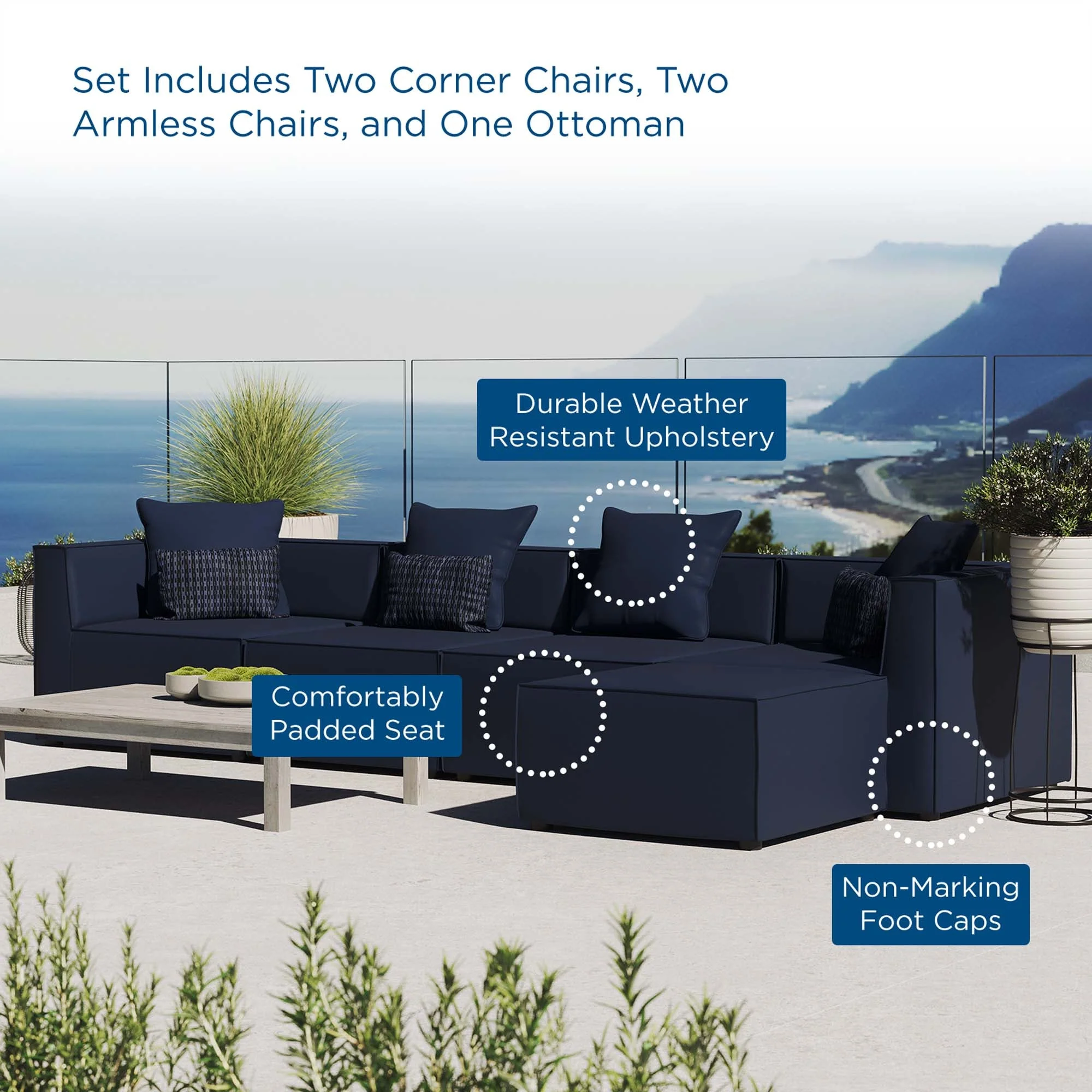 Saybrook 5-Piece Outdoor Patio Upholstered Sectional Sofa - Image 24