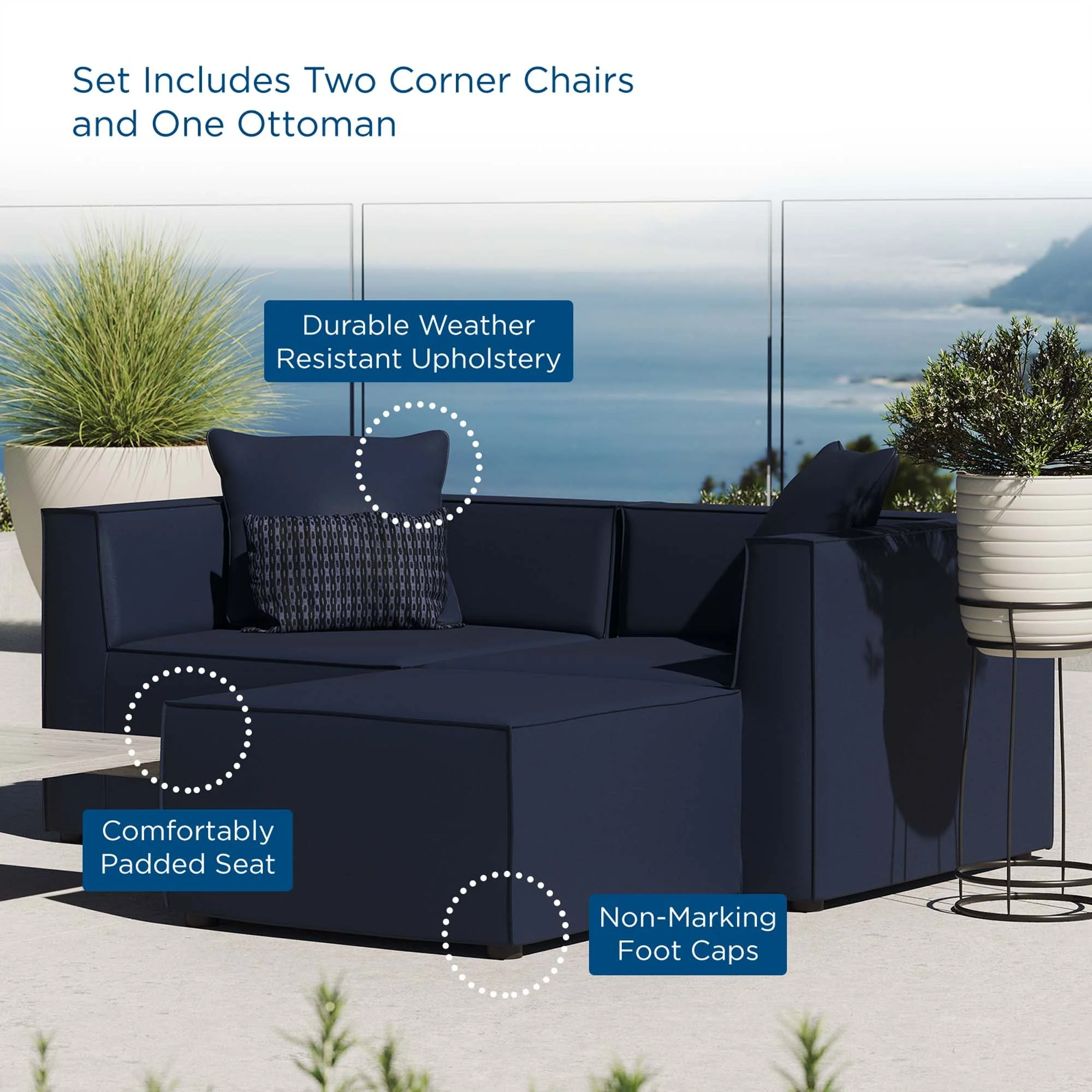 Saybrook Outdoor Patio Upholstered Loveseat and Ottoman Set - Image 19