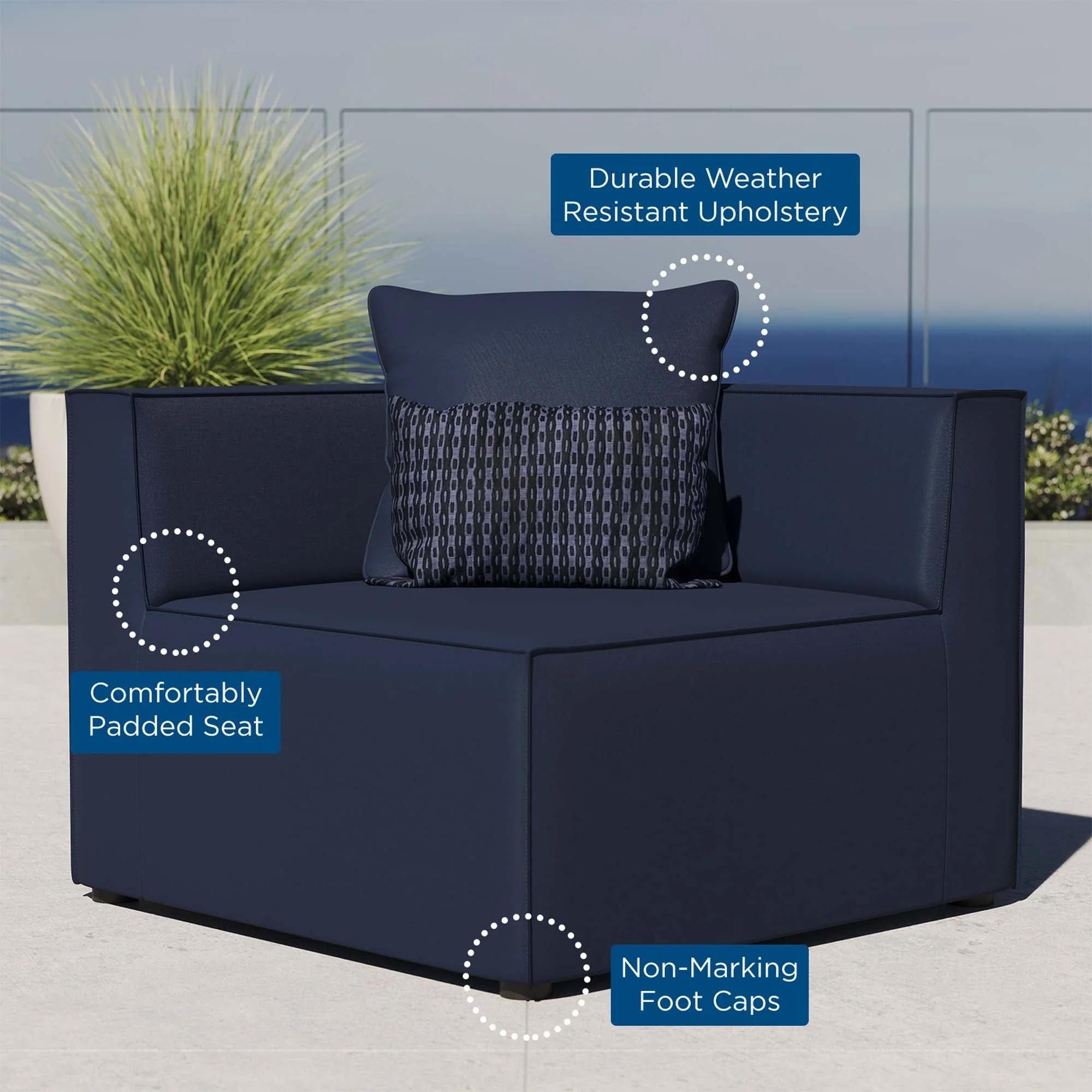Saybrook Outdoor Patio Upholstered Sectional Sofa Corner Chair - Image 14