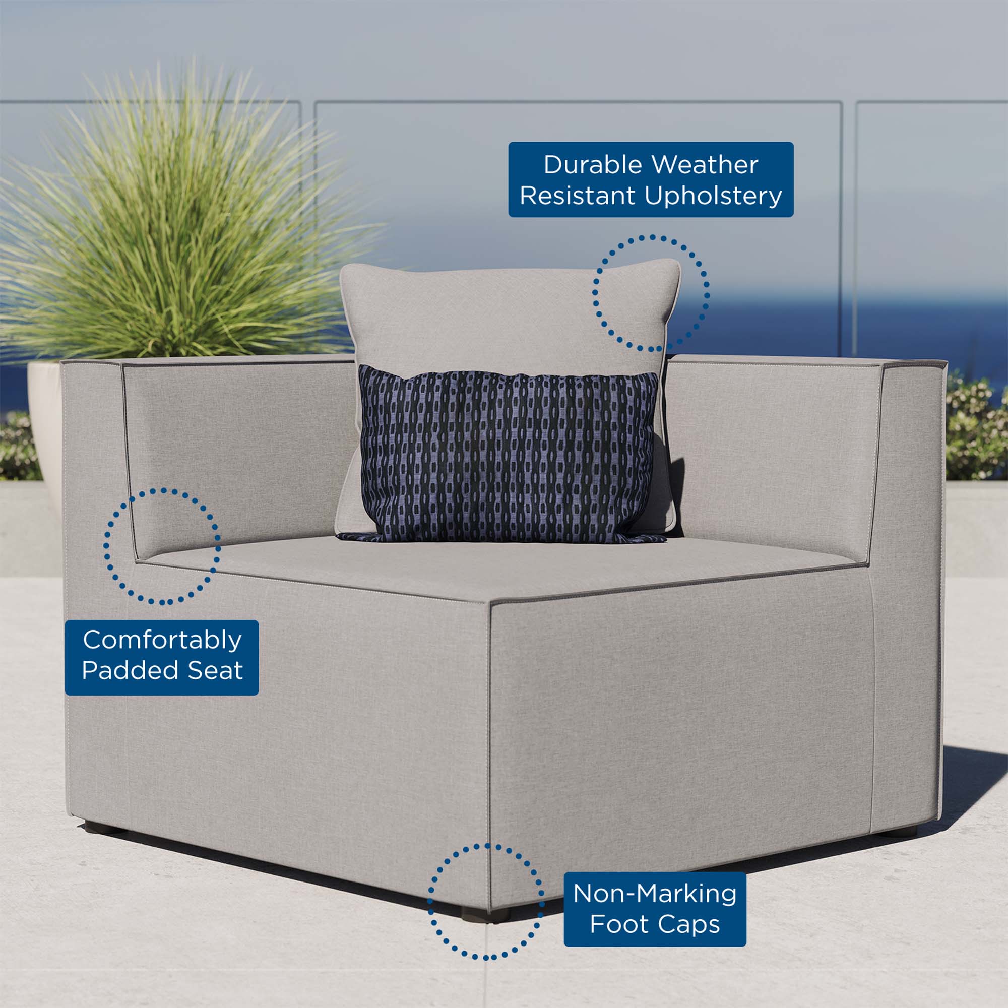 Saybrook Outdoor Patio Upholstered Sectional Sofa Corner Chair - Image 7