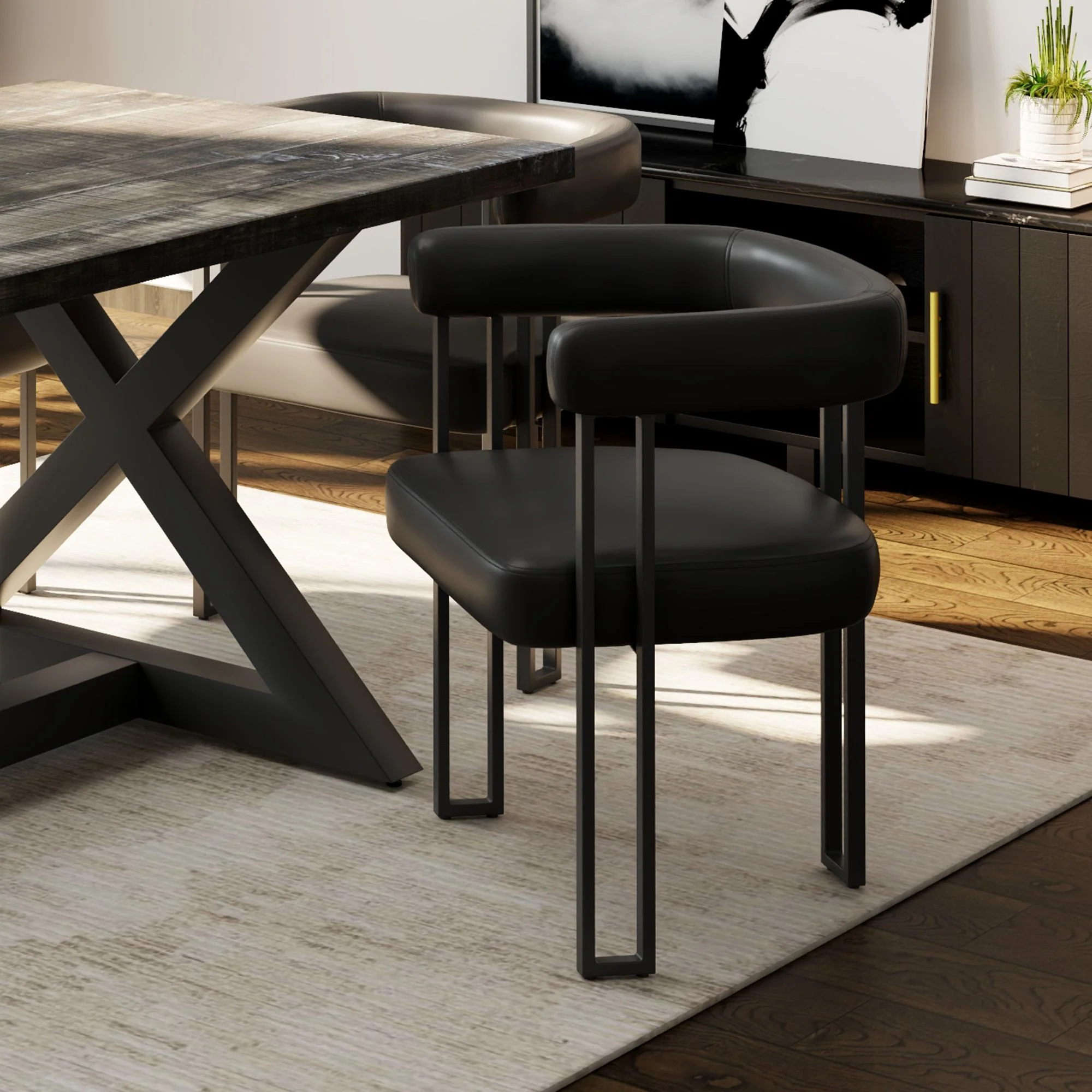 Scarlet Dining Chair, set of 2, in Black PU - Image 2