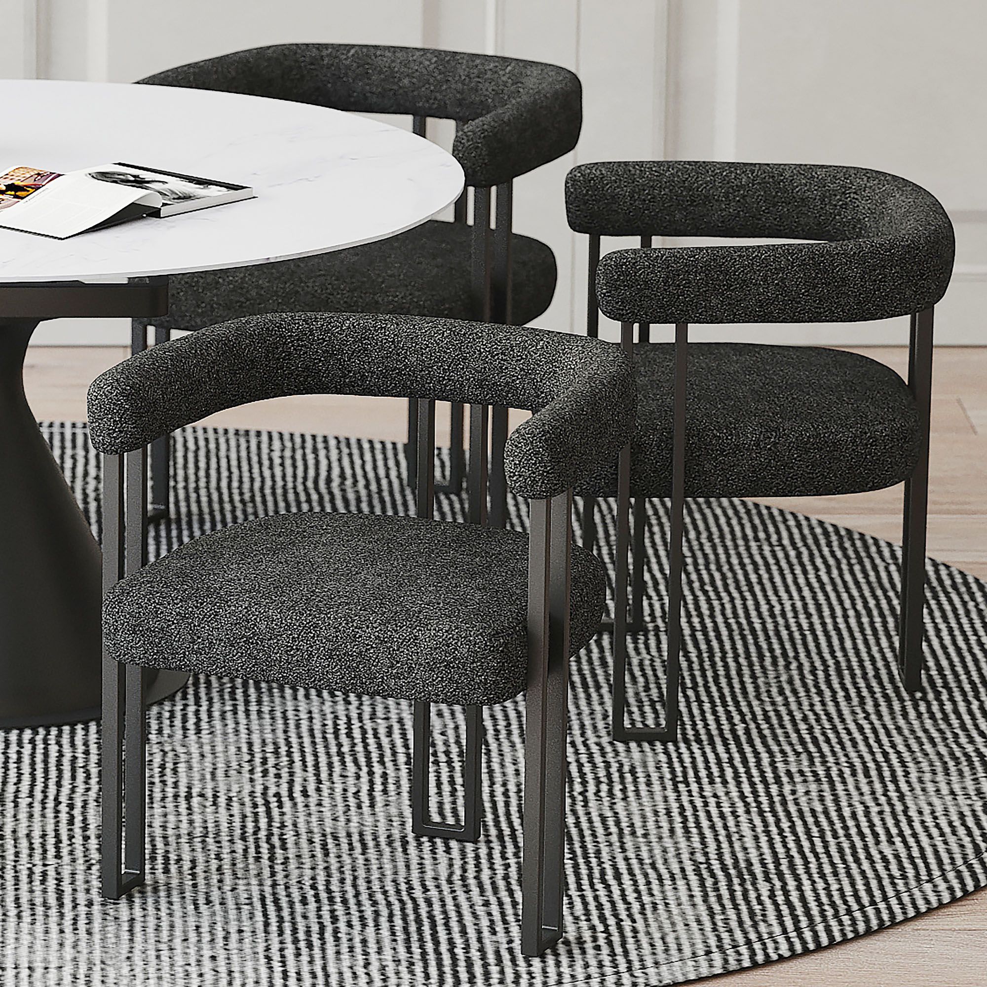 Scarlet Dining Chair, set of 2, in Charcoal Boucle and Black - Image 2