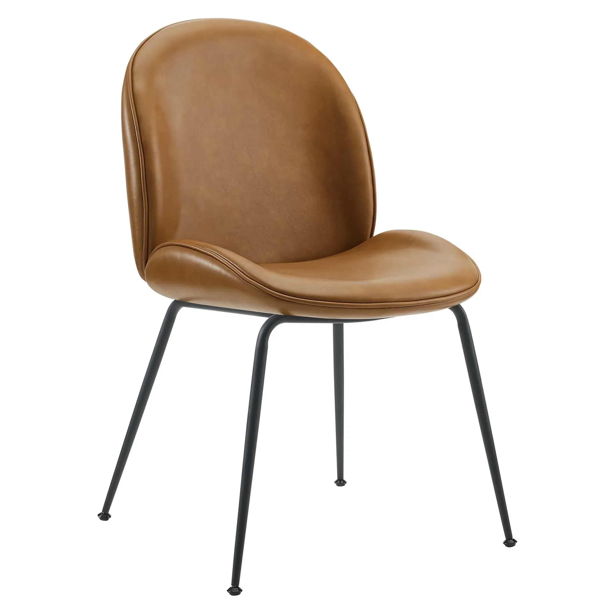 Scoop Black Powder Coated Steel Leg Vegan Leather Dining Chairs - Set of 2 - Image 2