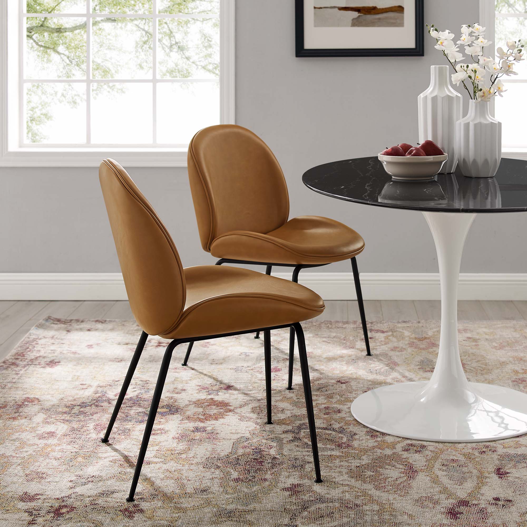 Scoop Black Powder Coated Steel Leg Vegan Leather Dining Chairs - Set of 2 - Image 7