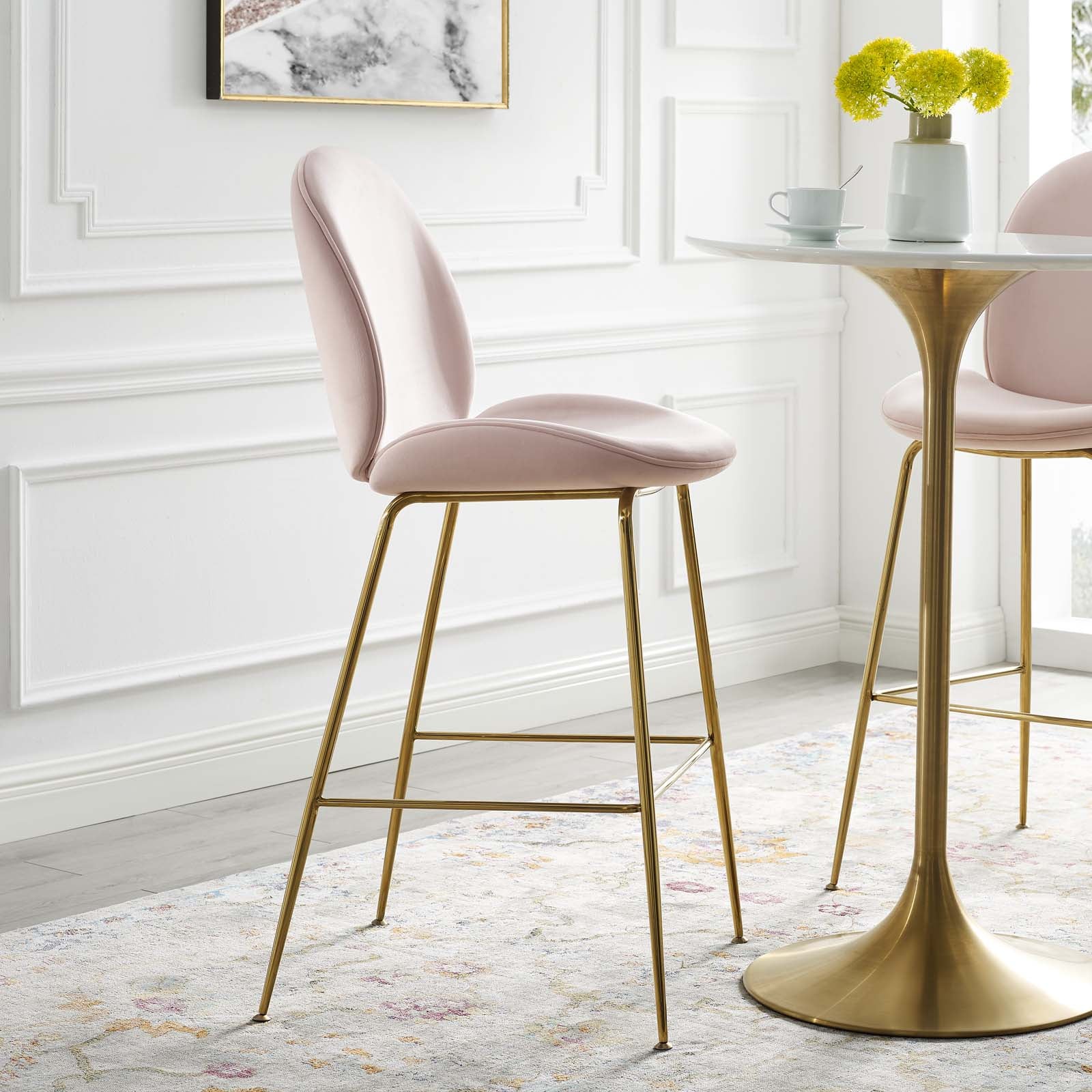 Scoop Gold Stainless Steel Leg Performance Velvet Bar Stool - Image 6