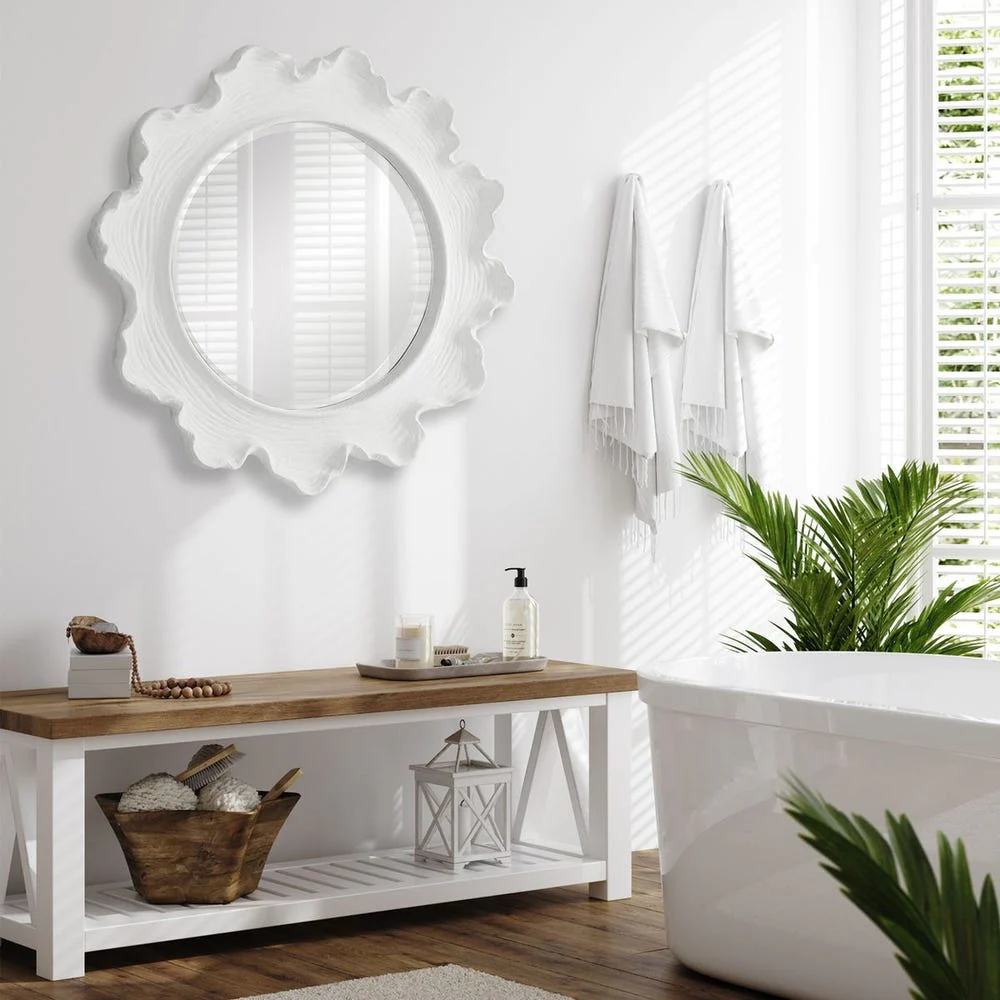 Sea Coral Round Mirror, White - Image 2