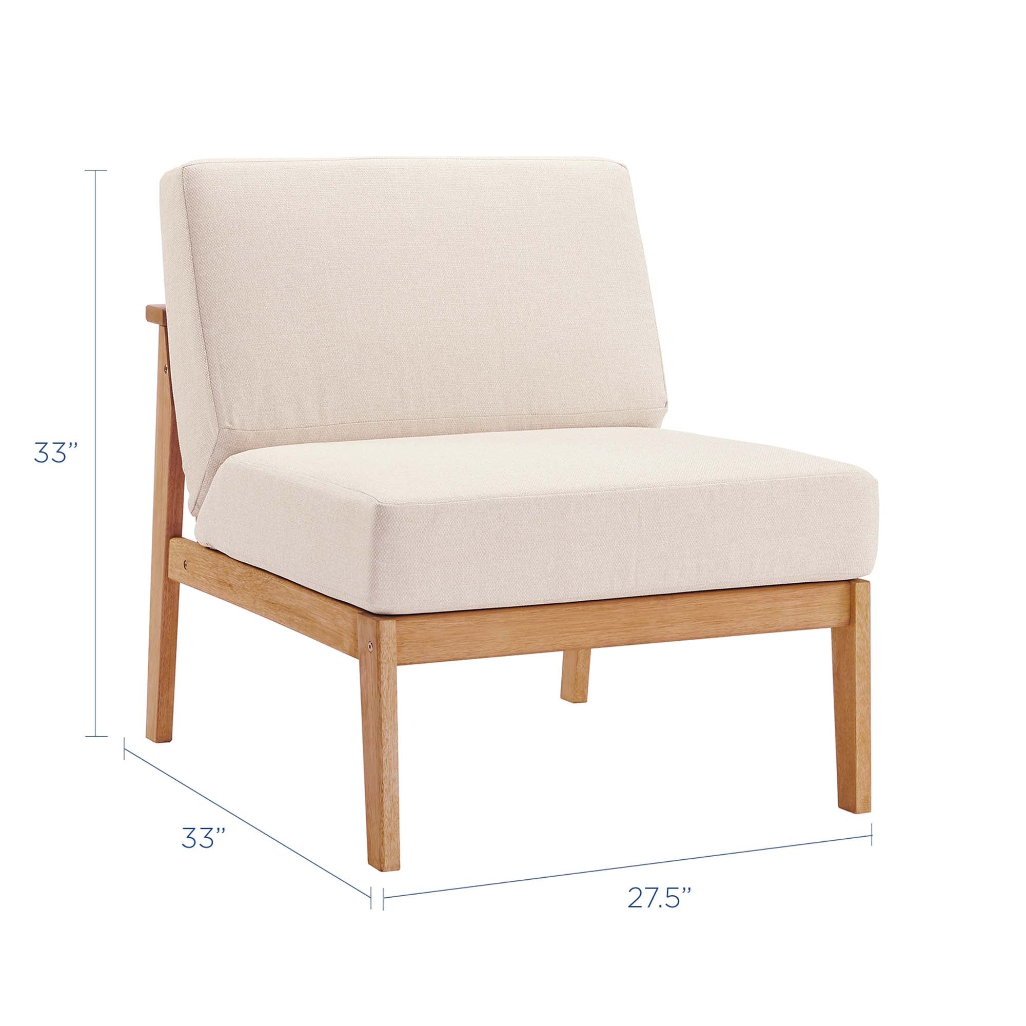 Sedona Outdoor Patio Eucalyptus Wood Sectional Sofa Armless Chair in Natural Taupe - Image 9