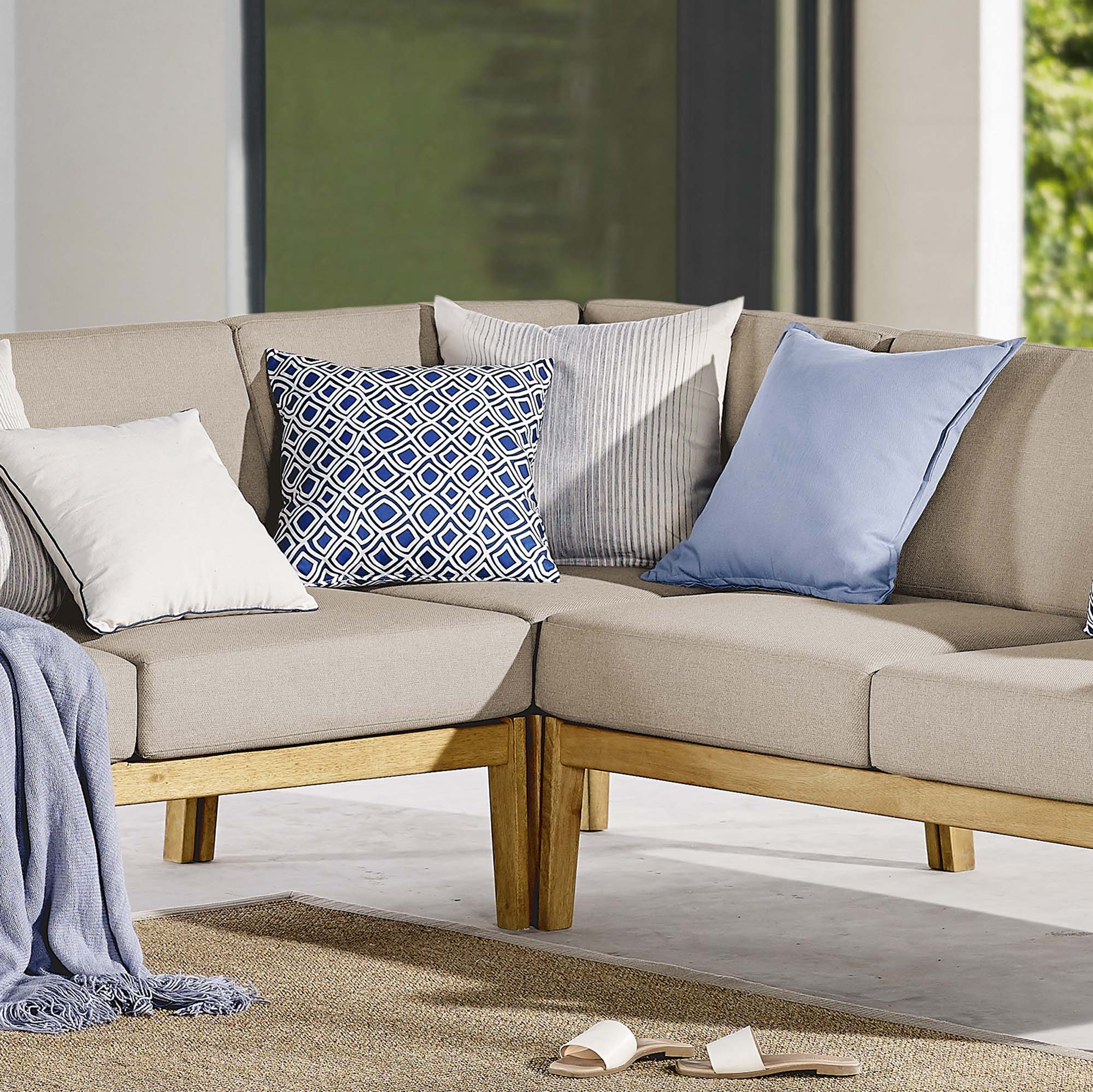 Sedona Outdoor Patio Eucalyptus Wood Sectional Sofa Corner Chair - Image 2
