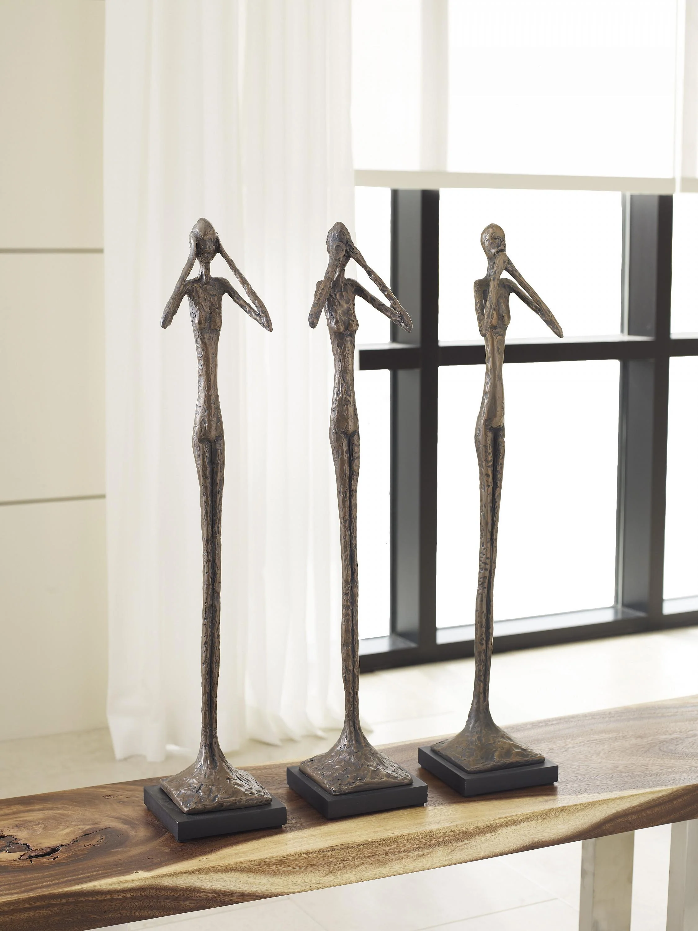 See No Evil Slender Sculpture, Small, Resin, Bronze Finish - Image 3