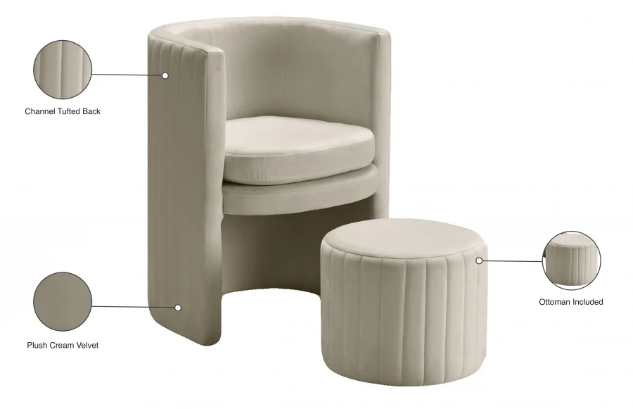 Selena Velvet Upholstered Accent Chair And Ottoman Set - Image 14