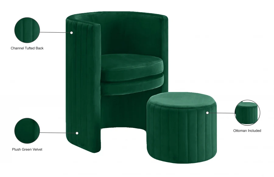 Selena Velvet Upholstered Accent Chair And Ottoman Set - Image 21