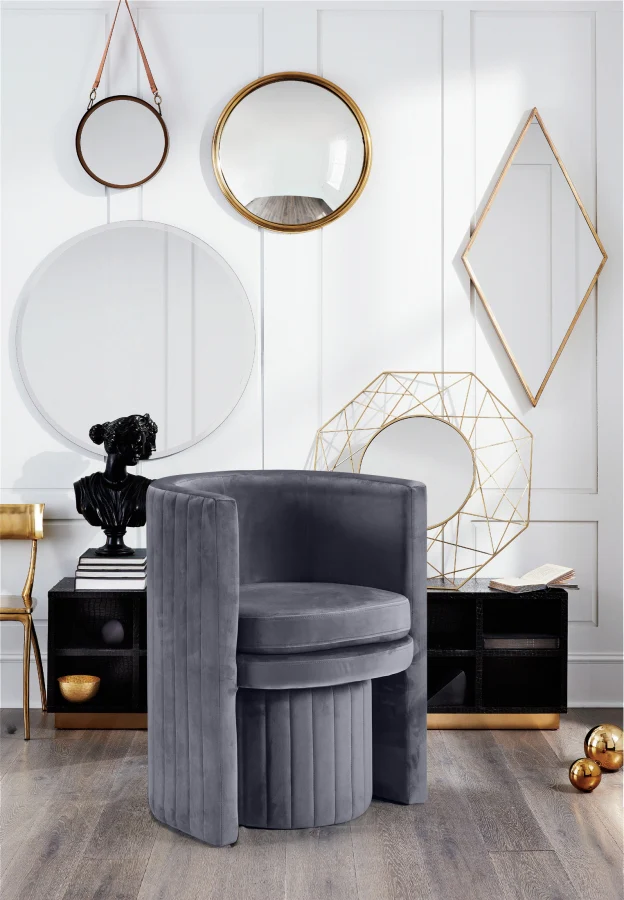 Selena Velvet Upholstered Accent Chair And Ottoman Set - Image 3