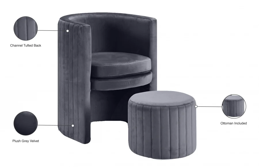 Selena Velvet Upholstered Accent Chair And Ottoman Set - Image 7
