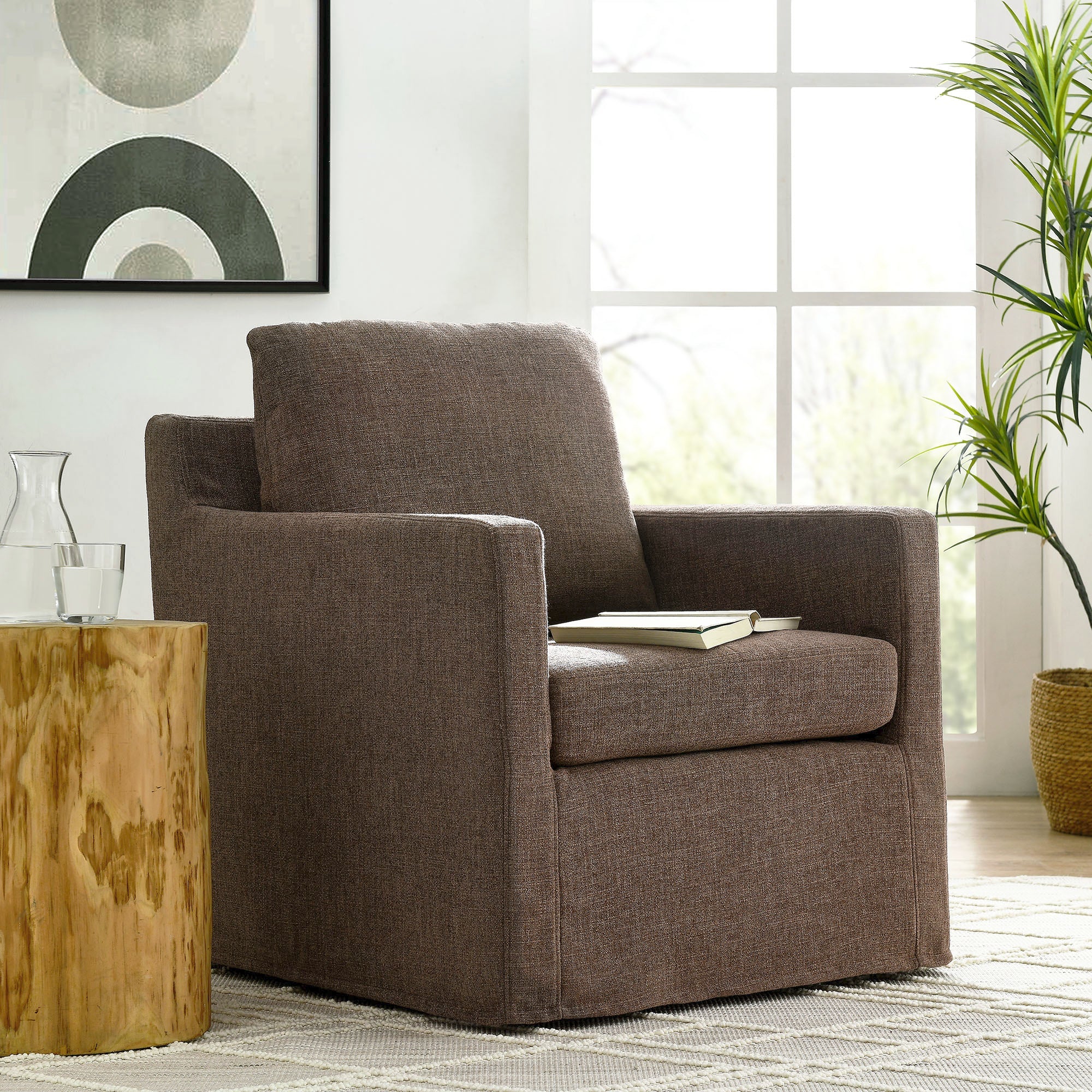 Serene Linen Slipcovered Swivel Armchair - Image 11