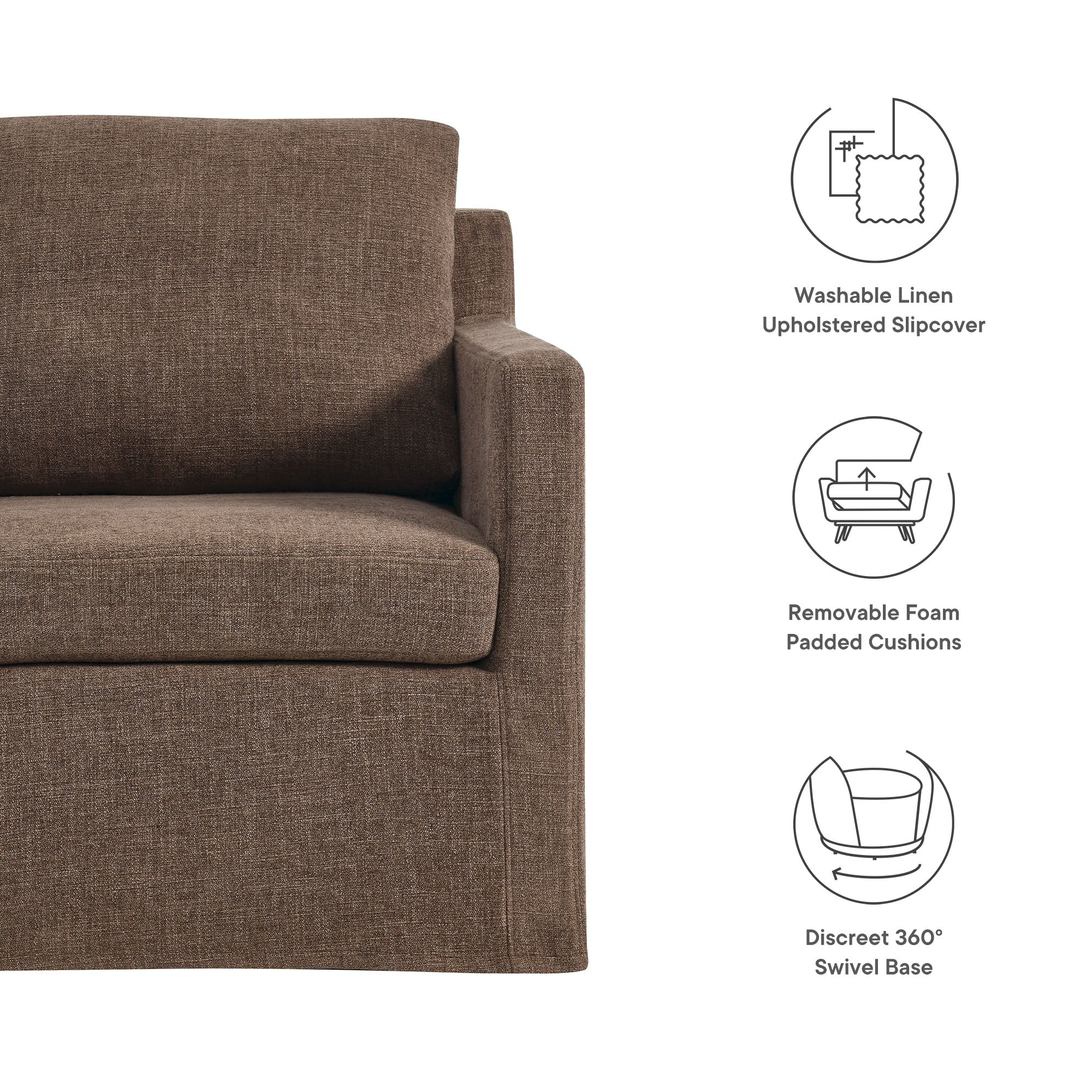 Serene Linen Slipcovered Swivel Armchair - Image 18