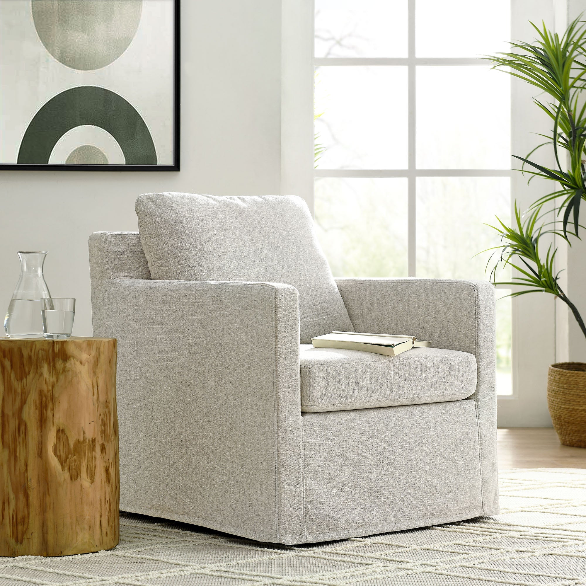 Serene Linen Slipcovered Swivel Armchair - Image 2