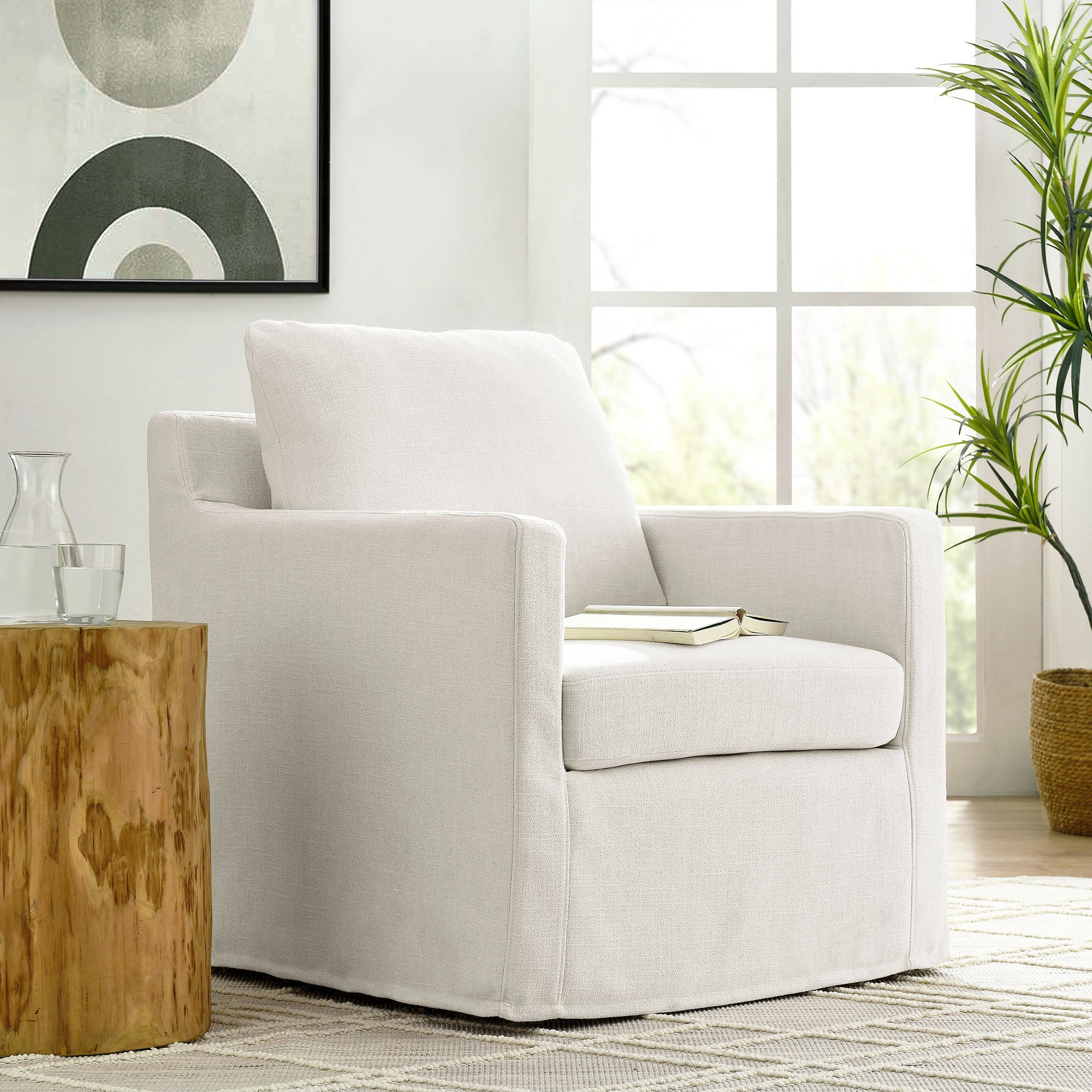 Serene Linen Slipcovered Swivel Armchair - Image 20
