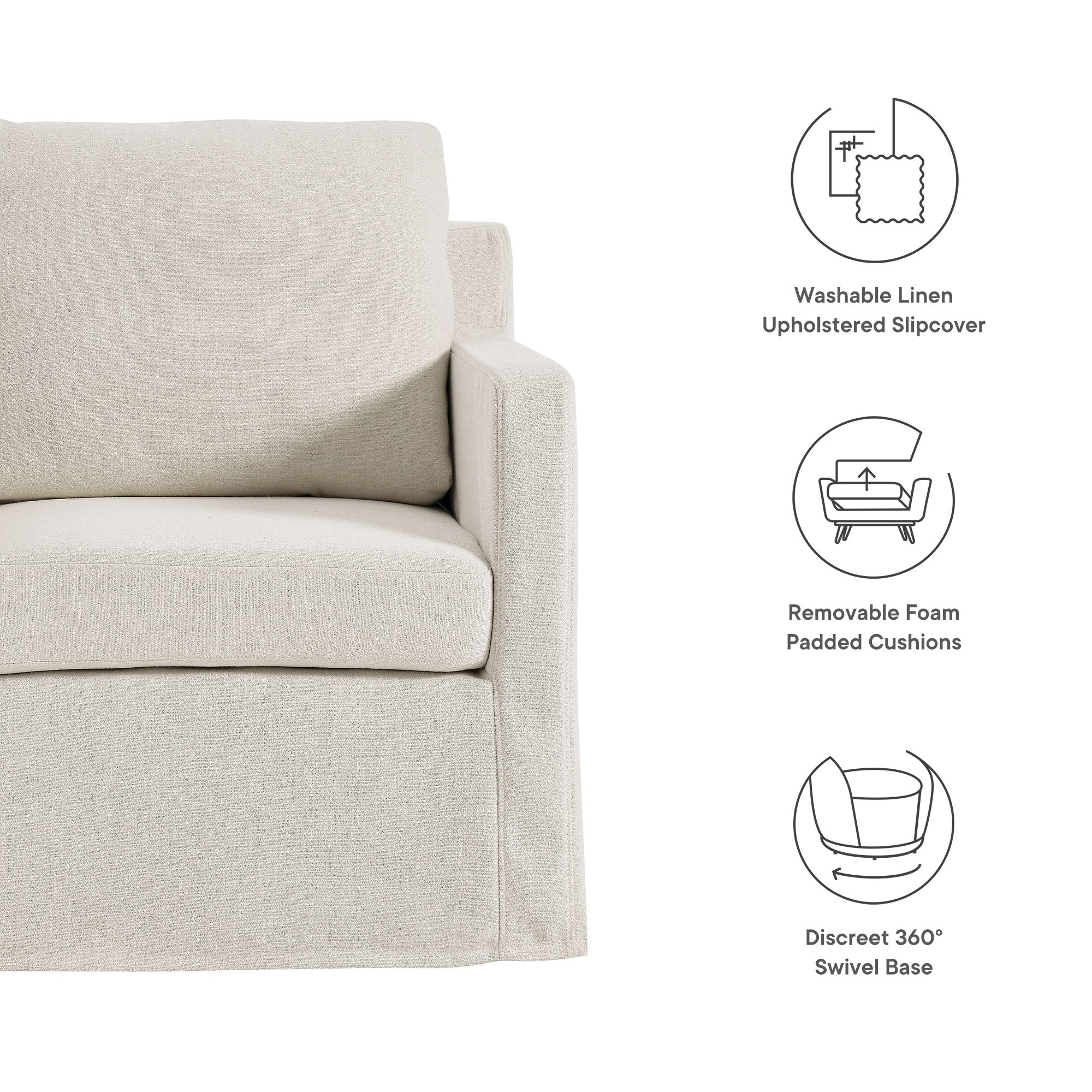 Serene Linen Slipcovered Swivel Armchair - Image 27
