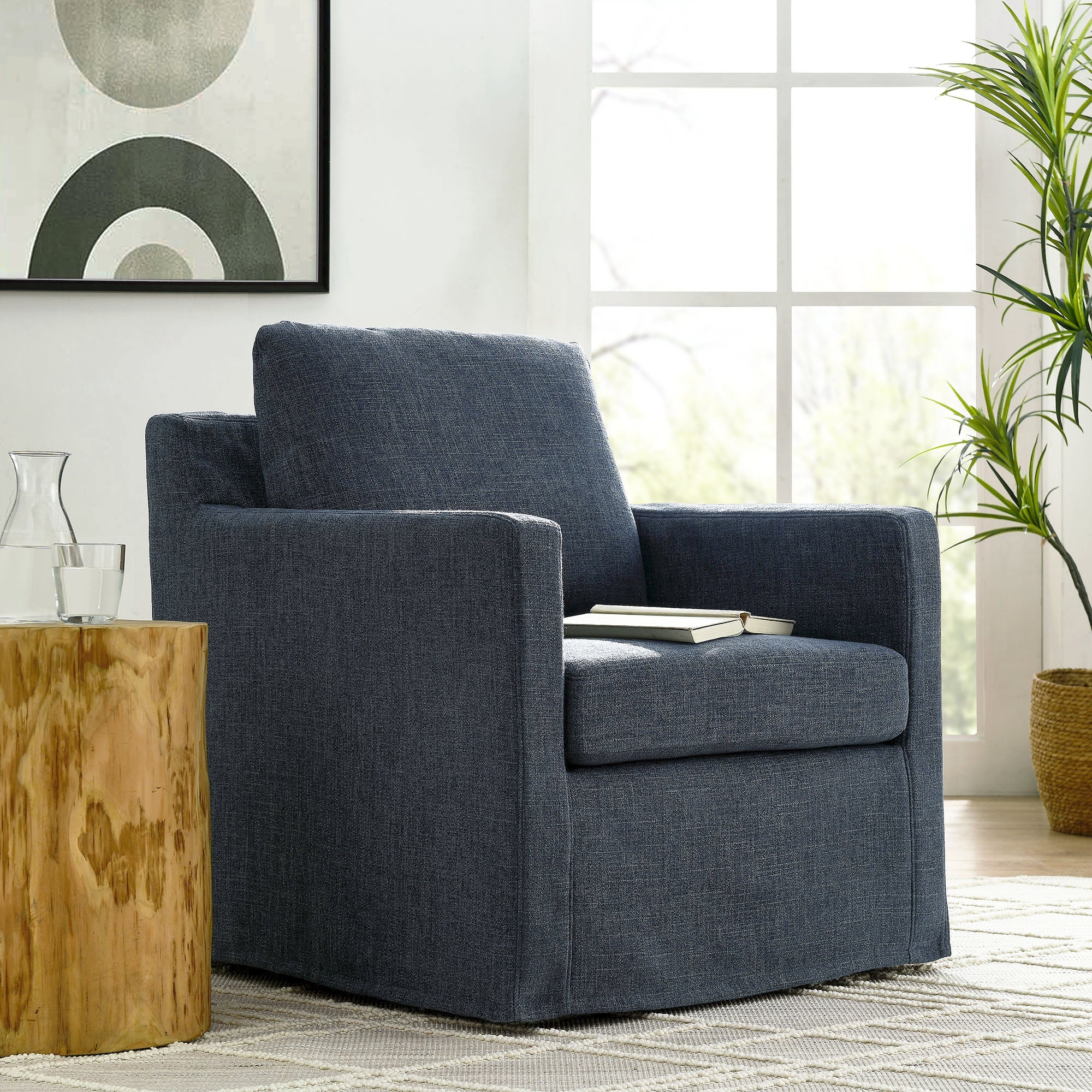 Serene Linen Slipcovered Swivel Armchair - Image 29