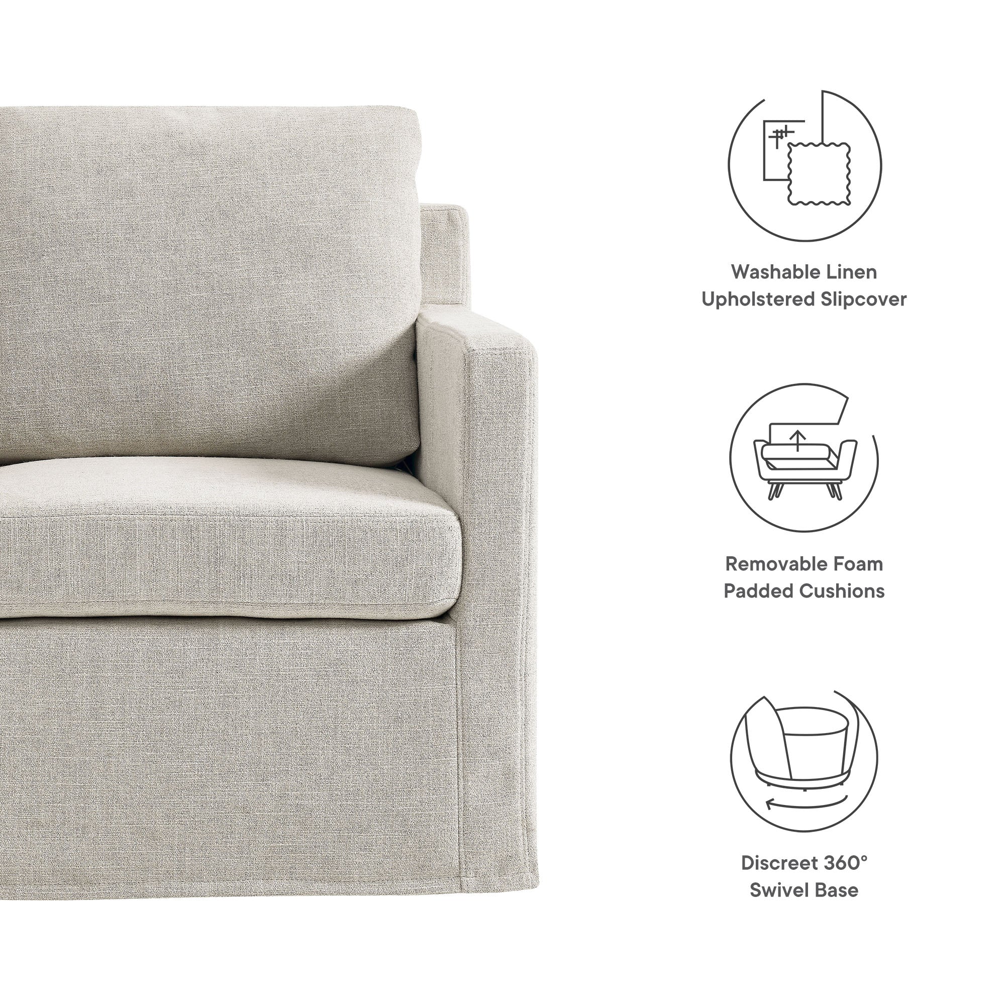 Serene Linen Slipcovered Swivel Armchair - Image 9