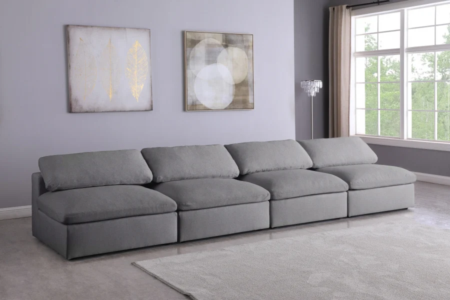 Serene Linen Textured Fabric Deluxe Comfort Modular Armless Sofa - Image 17