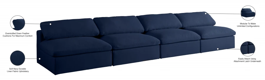 Serene Linen Textured Fabric Deluxe Comfort Modular Armless Sofa - Image 7