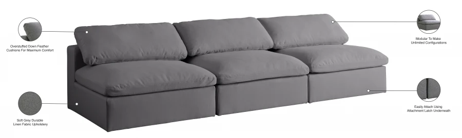Serene Linen Textured Fabric Deluxe Comfort Modular Armless Sofa - Image 13
