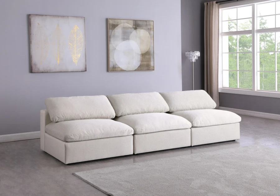 Serene Linen Textured Fabric Deluxe Comfort Modular Armless Sofa - Image 15