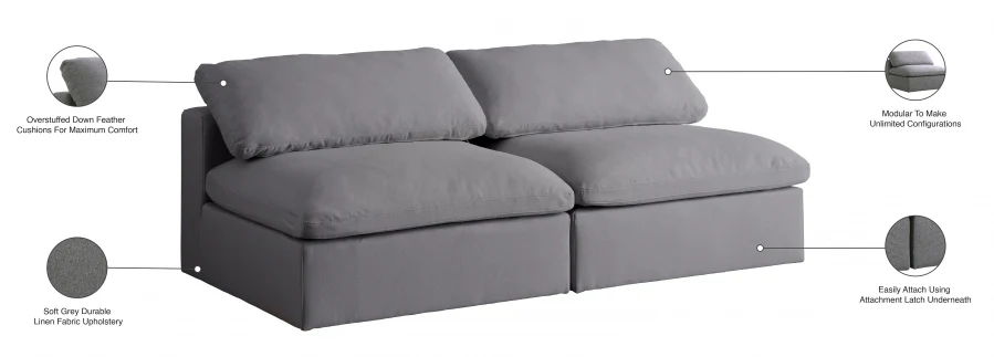 Serene Linen Textured Fabric Deluxe Comfort Modular Armless Sofa - Image 13