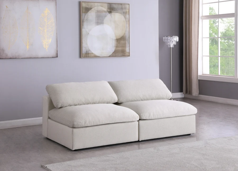 Serene Linen Textured Fabric Deluxe Comfort Modular Armless Sofa - Image 15