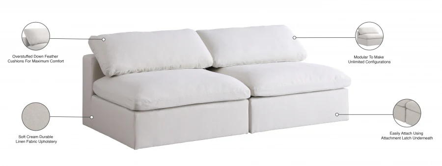 Serene Linen Textured Fabric Deluxe Comfort Modular Armless Sofa - Image 20