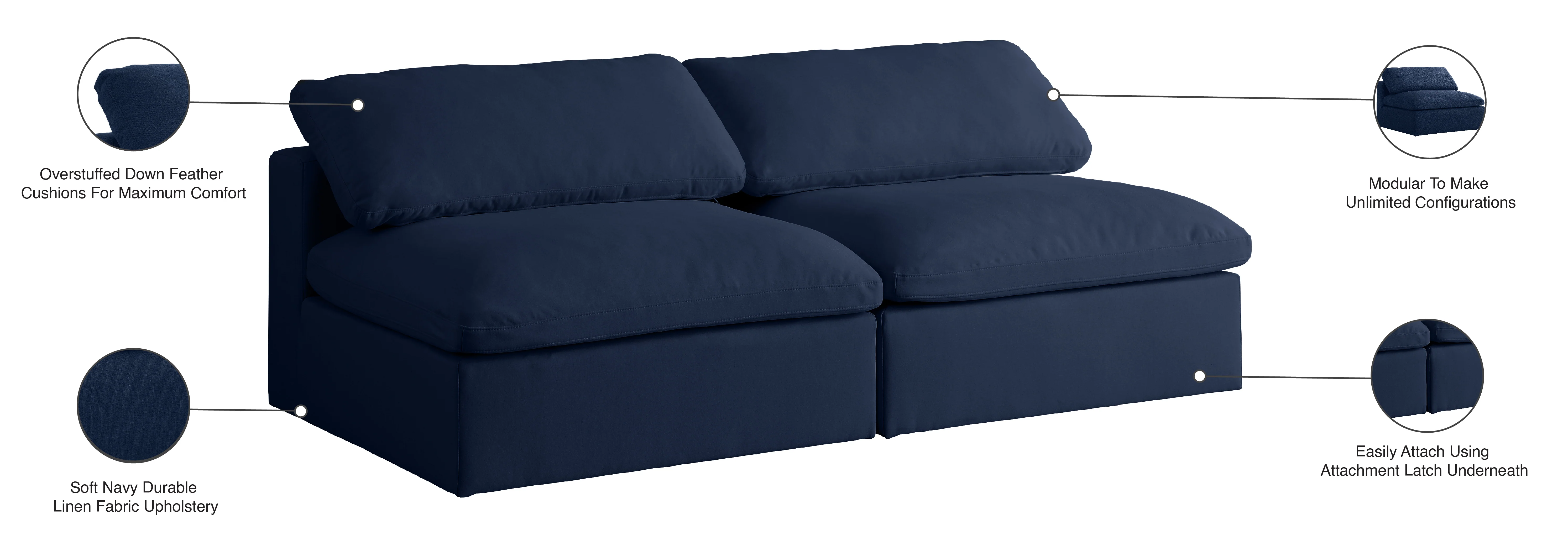 Serene Linen Textured Fabric Deluxe Comfort Modular Armless Sofa - Image 27