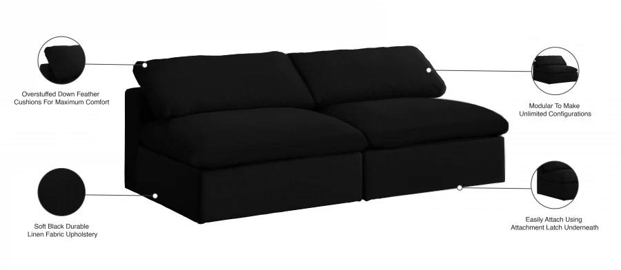Serene Linen Textured Fabric Deluxe Comfort Modular Armless Sofa - Image 7