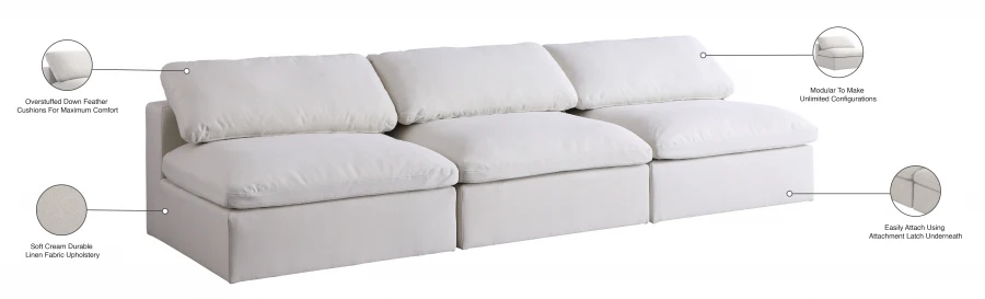 Serene Linen Textured Fabric Deluxe Comfort Modular Armless Sofa - Image 20