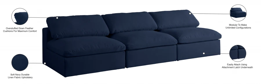 Serene Linen Textured Fabric Deluxe Comfort Modular Armless Sofa - Image 27