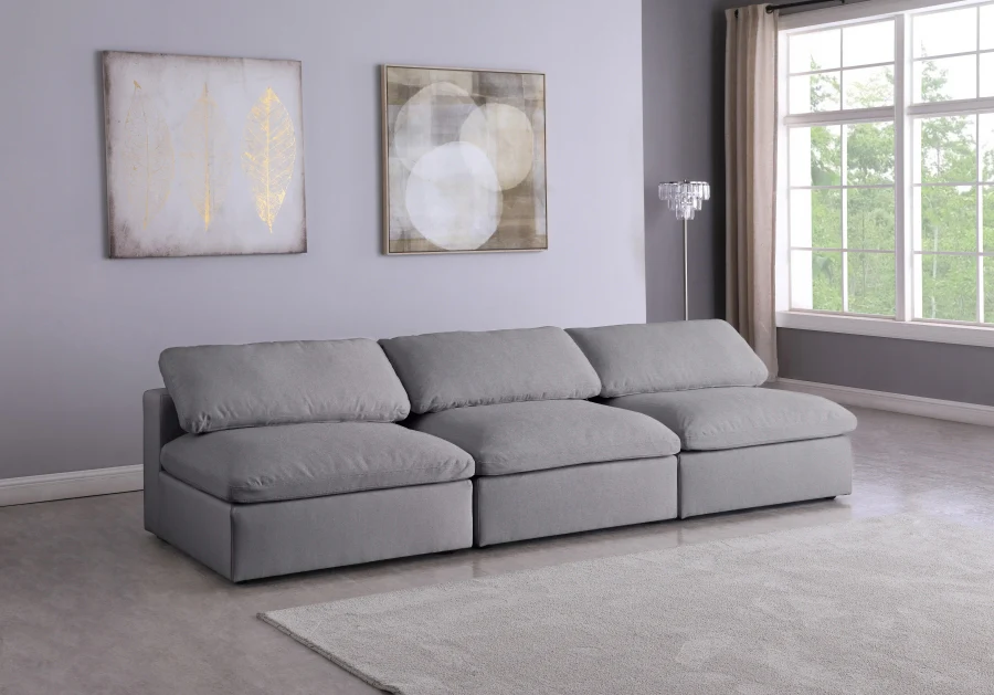 Serene Linen Textured Fabric Deluxe Comfort Modular Armless Sofa - Image 9
