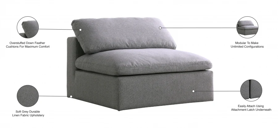 Serene Linen Textured Fabric Upholstered Deluxe Comfort Modular Armless Chair - Image 14