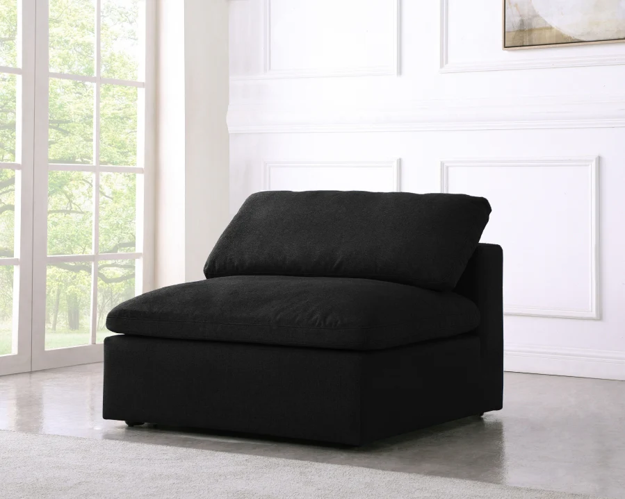 Serene Linen Textured Fabric Upholstered Deluxe Comfort Modular Armless Chair - Image 2